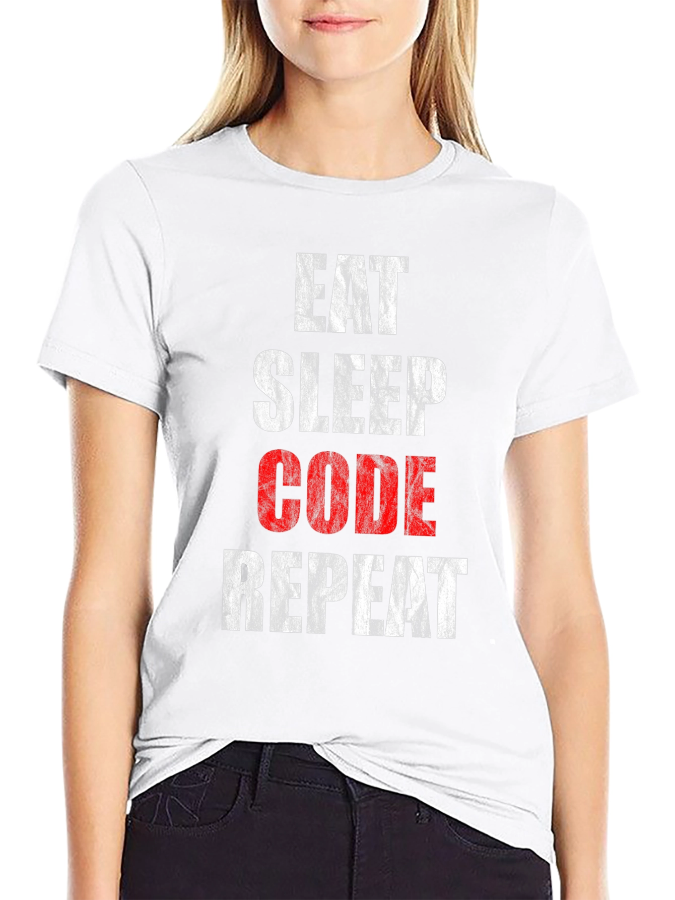 Black Eat Sleep Code Repeat Graphic Tee view 9