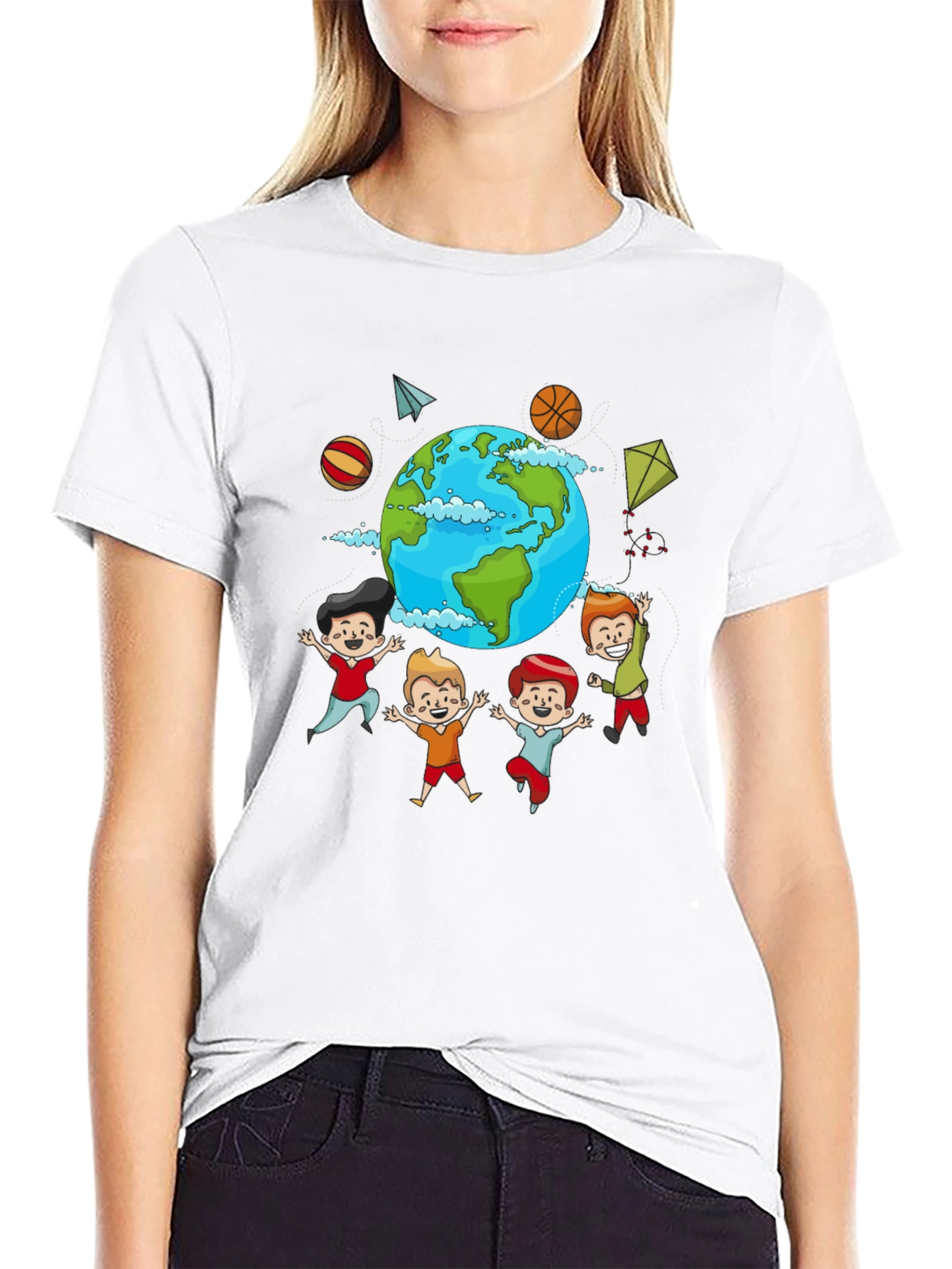 Black Global Kids Graphic T-Shirt - World Friendship Tee view 9