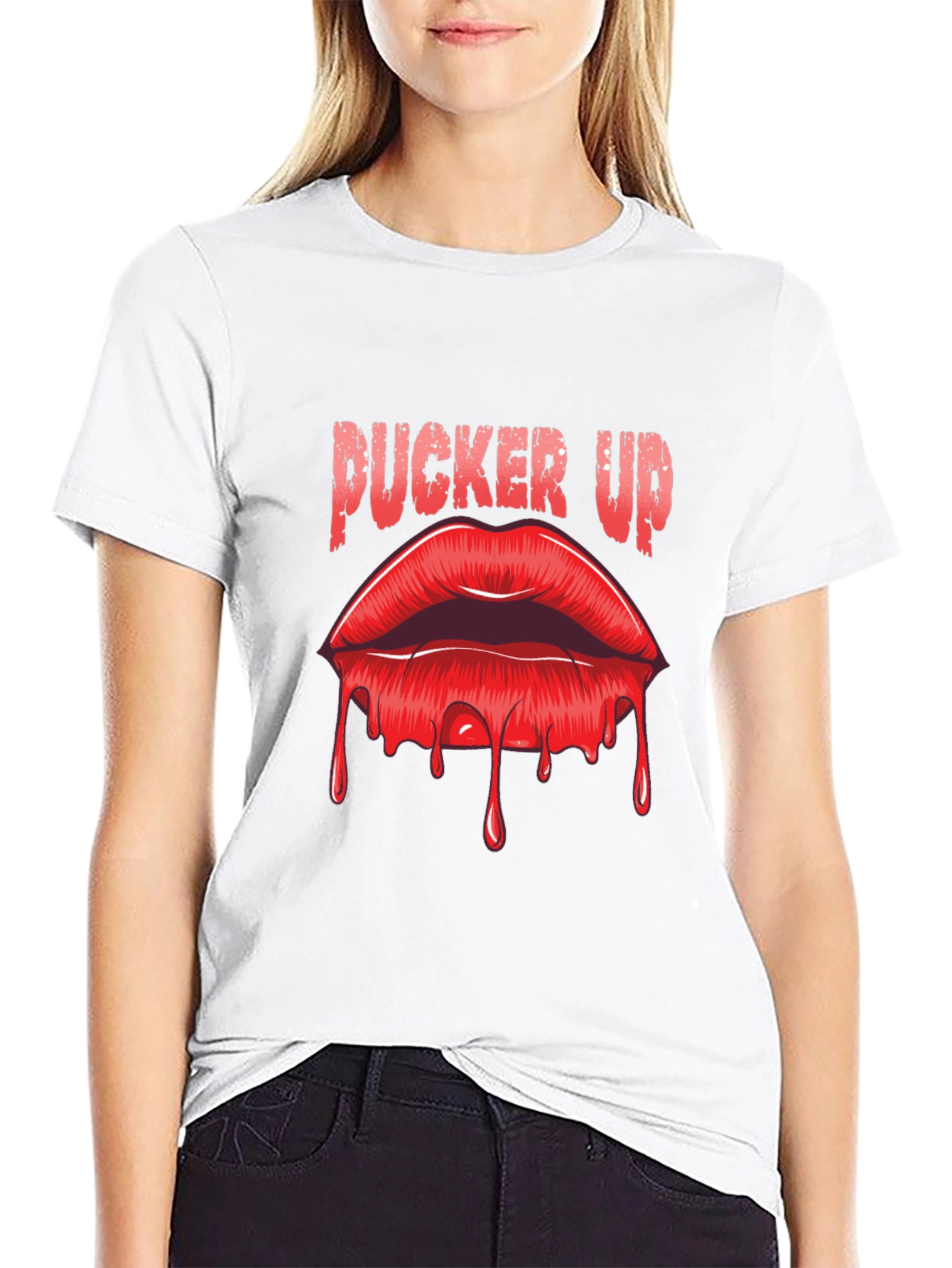 Black Pucker Up Lips Graphic T-Shirt view 9
