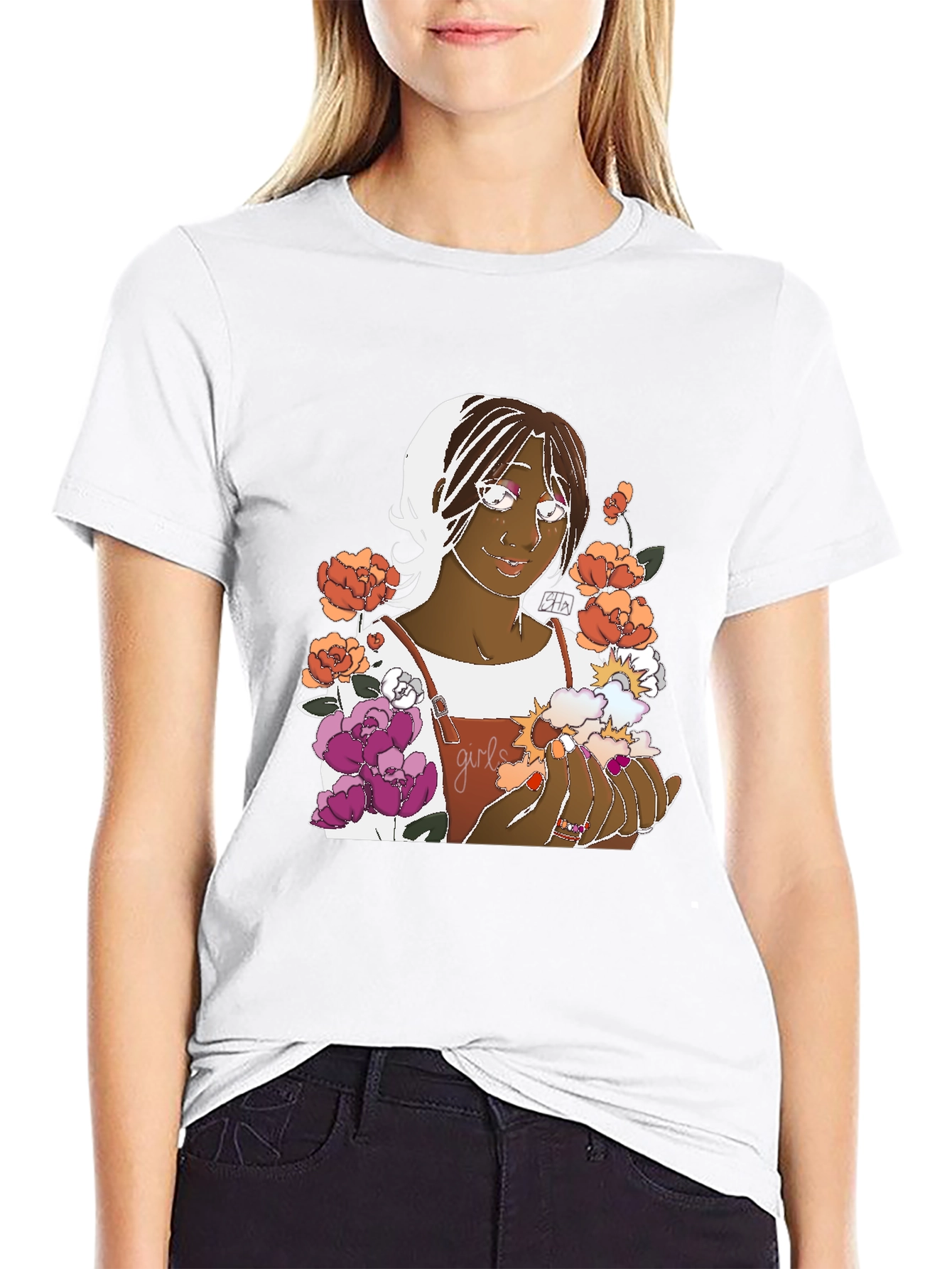 Black Floral Graphic Tee - Black Cotton Unisex view 9