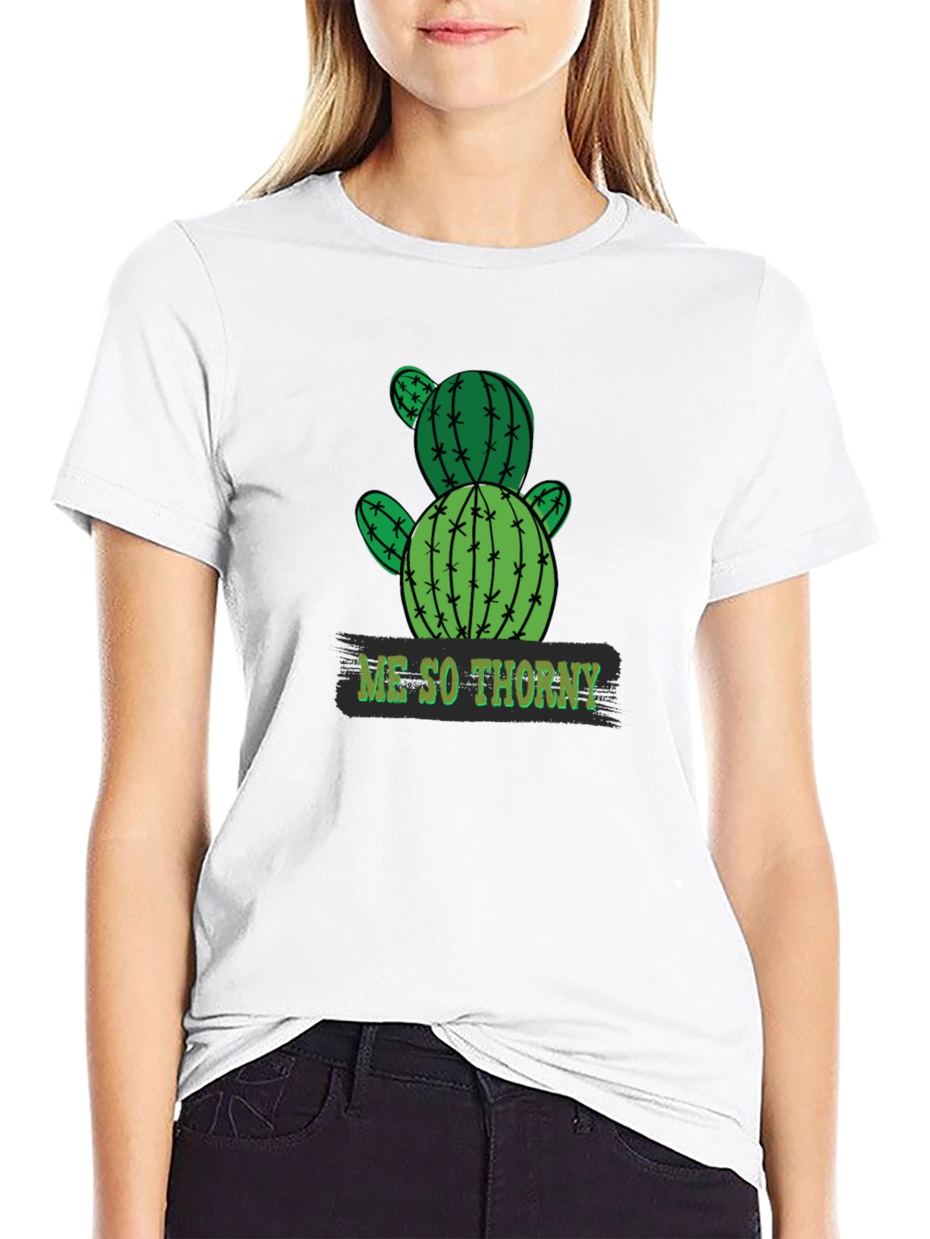 Black Me So Thorny Cactus Graphic Tee - Black Cotton T-Shirt view 9