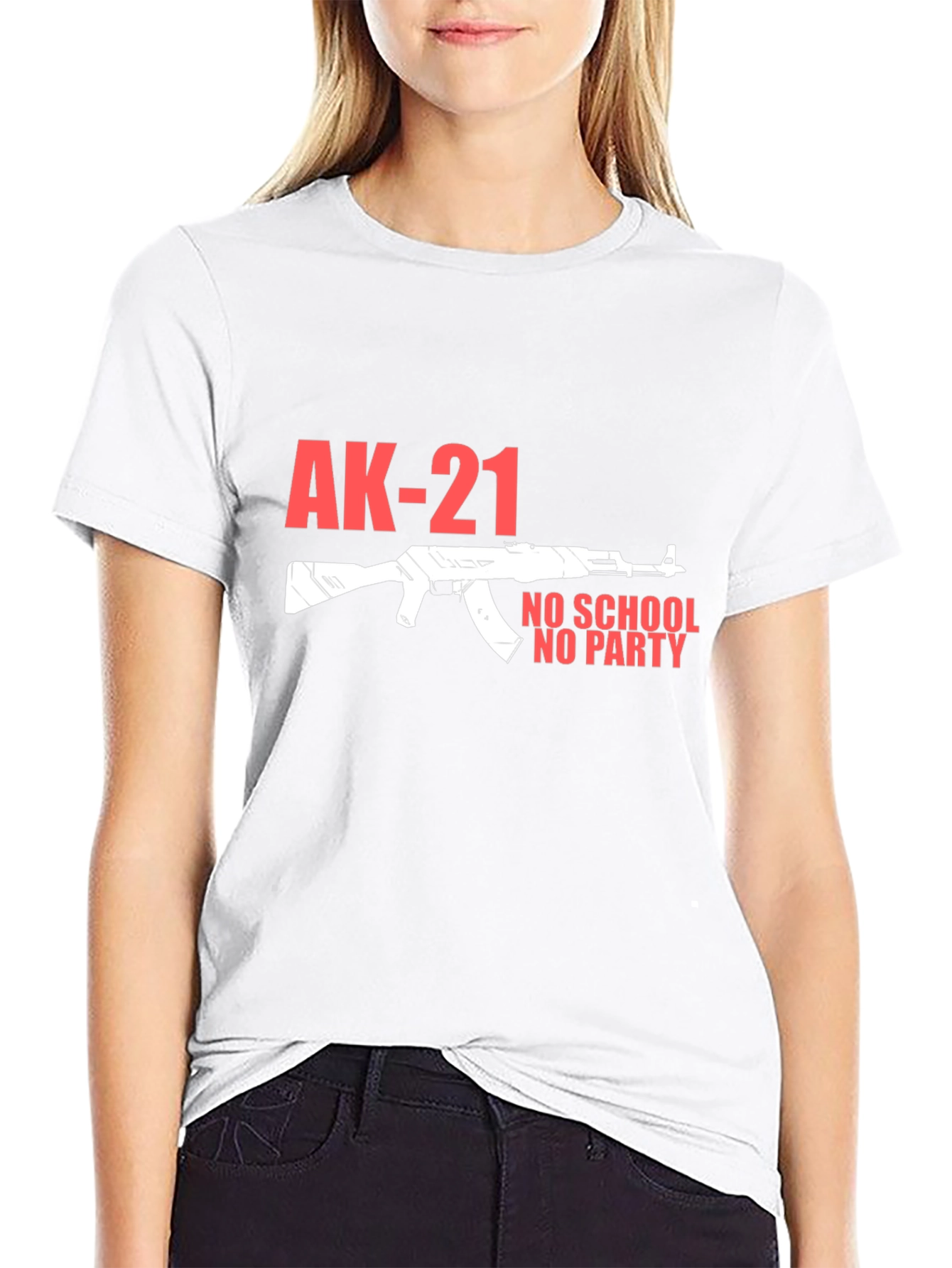 Black AK-21 No School No Party Black T-Shirt view 9