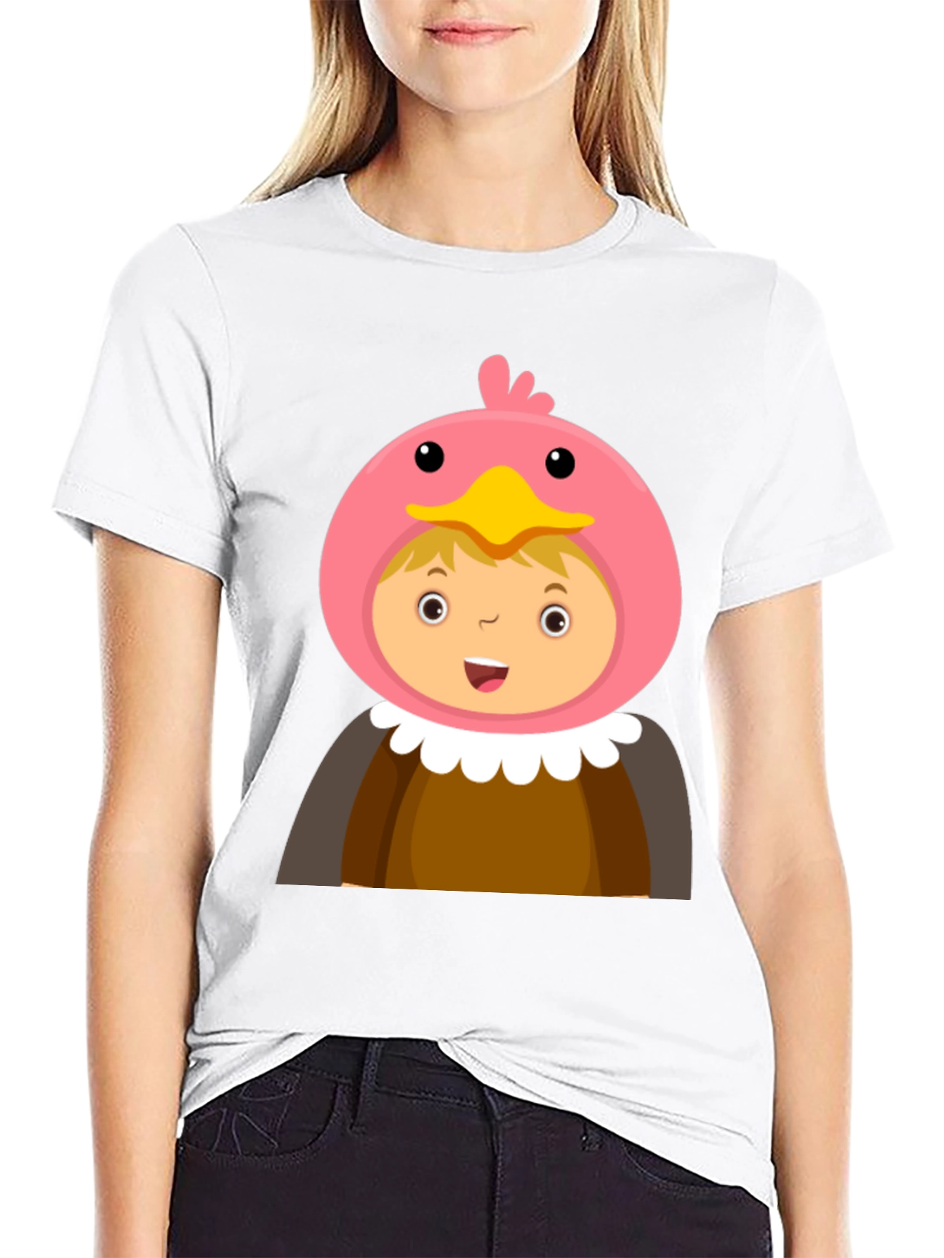 Black Cartoon Character T-Shirt, Bird Costume Design, Black Cotton Tee view 9