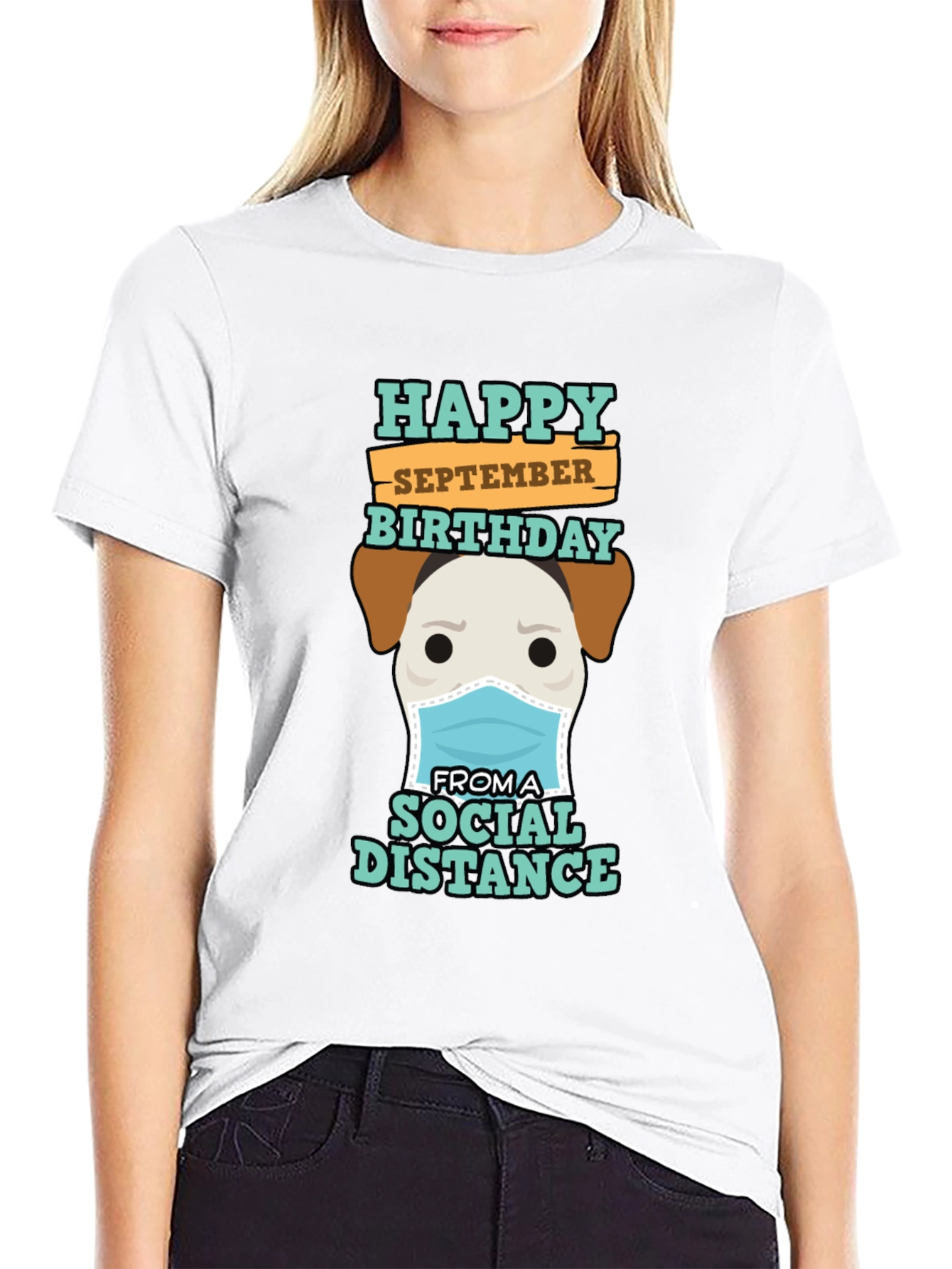 Black Funny September Birthday Social Distance Dog T-Shirt view 9