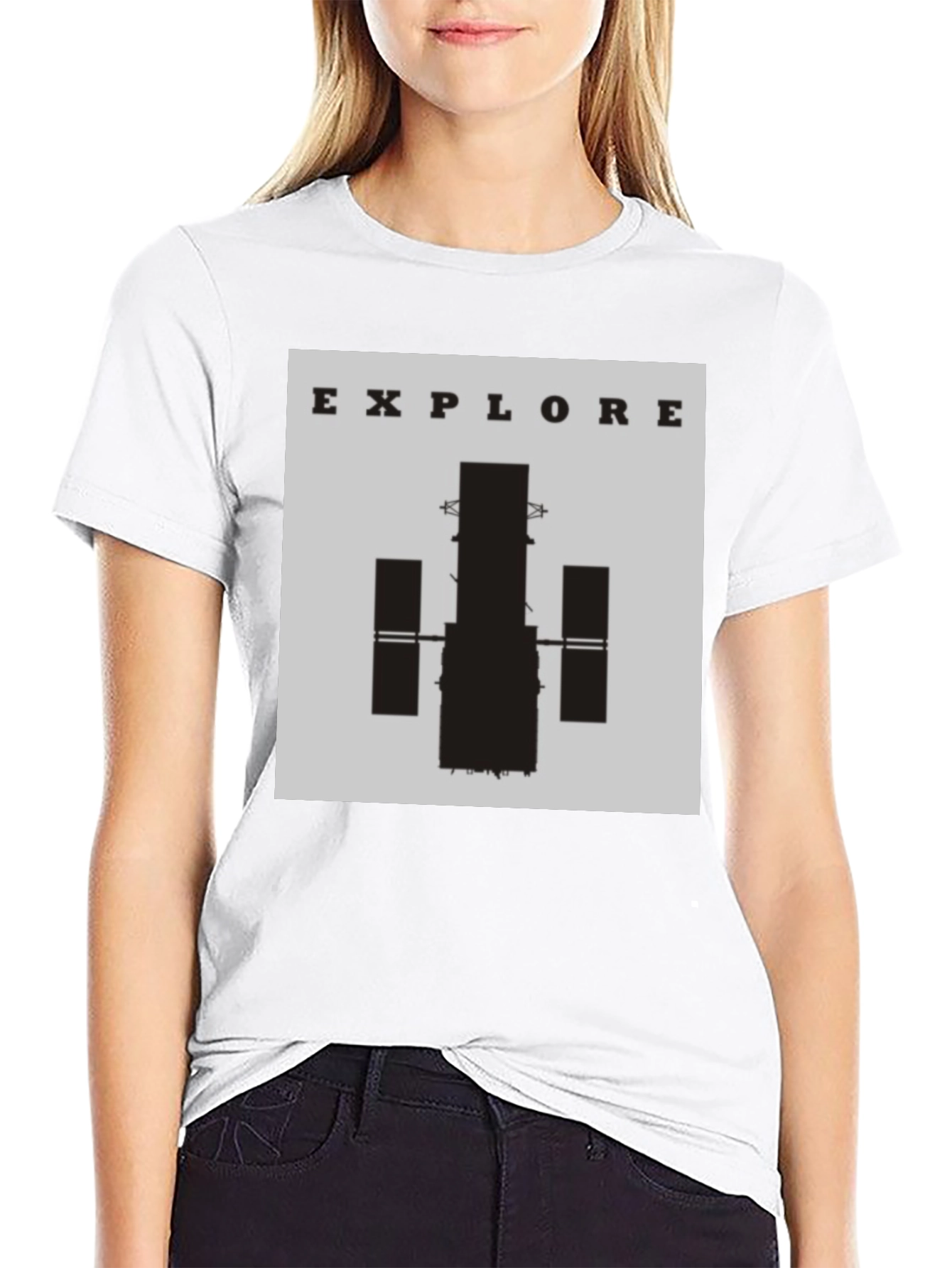 Black Explore Space T-Shirt - Black Cotton Graphic Tee view 9