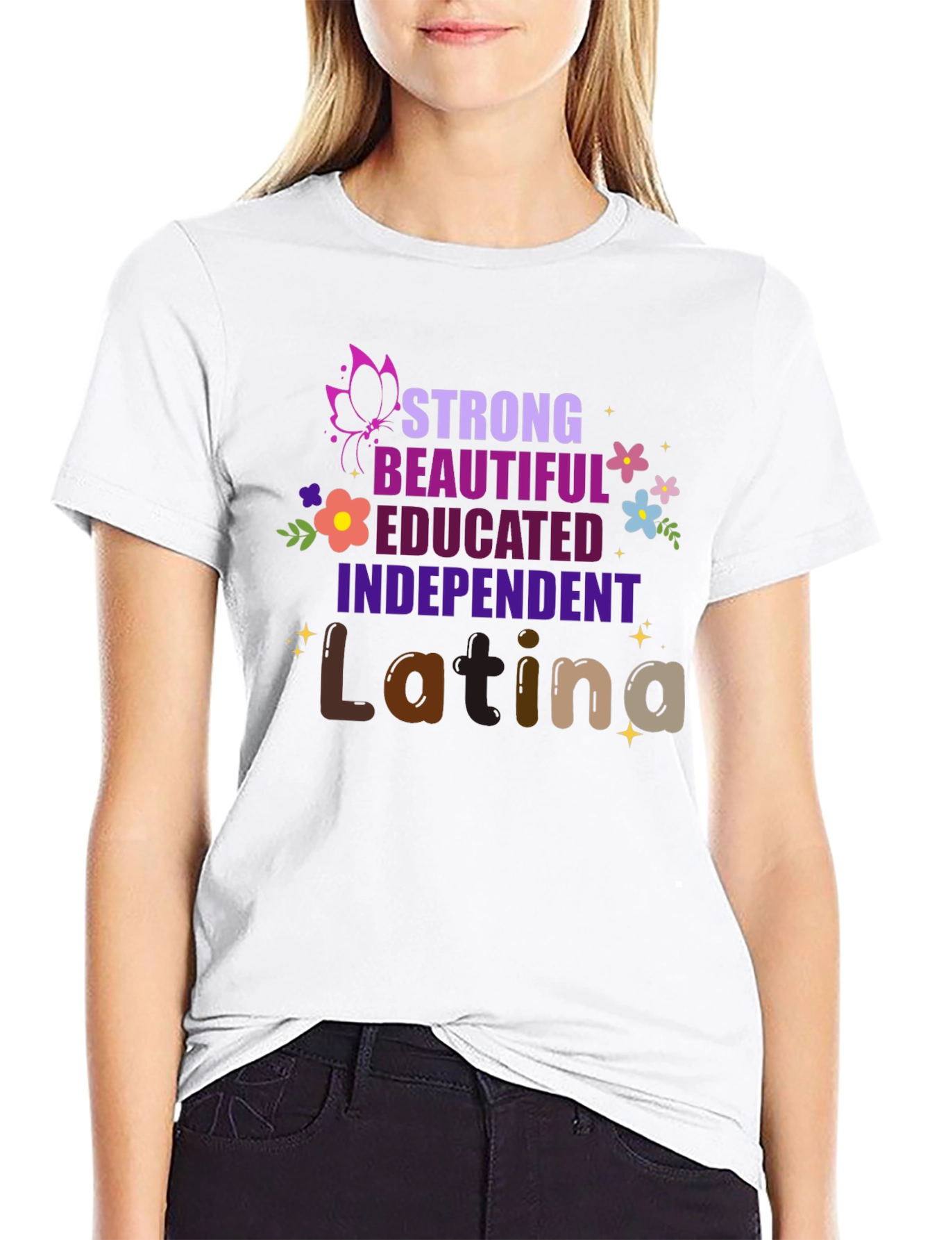 Black Strong Latina Graphic Tee - Empowerment Shirt view 9
