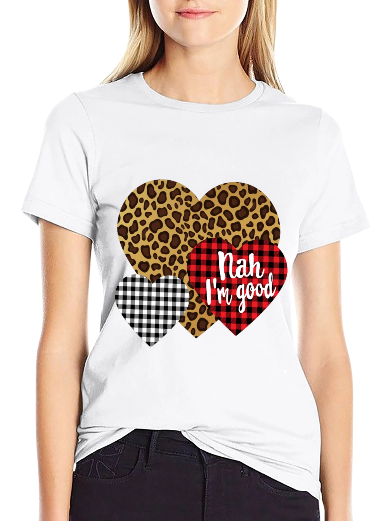 Black Nah I'm Good Heart Print Black T-Shirt view 9