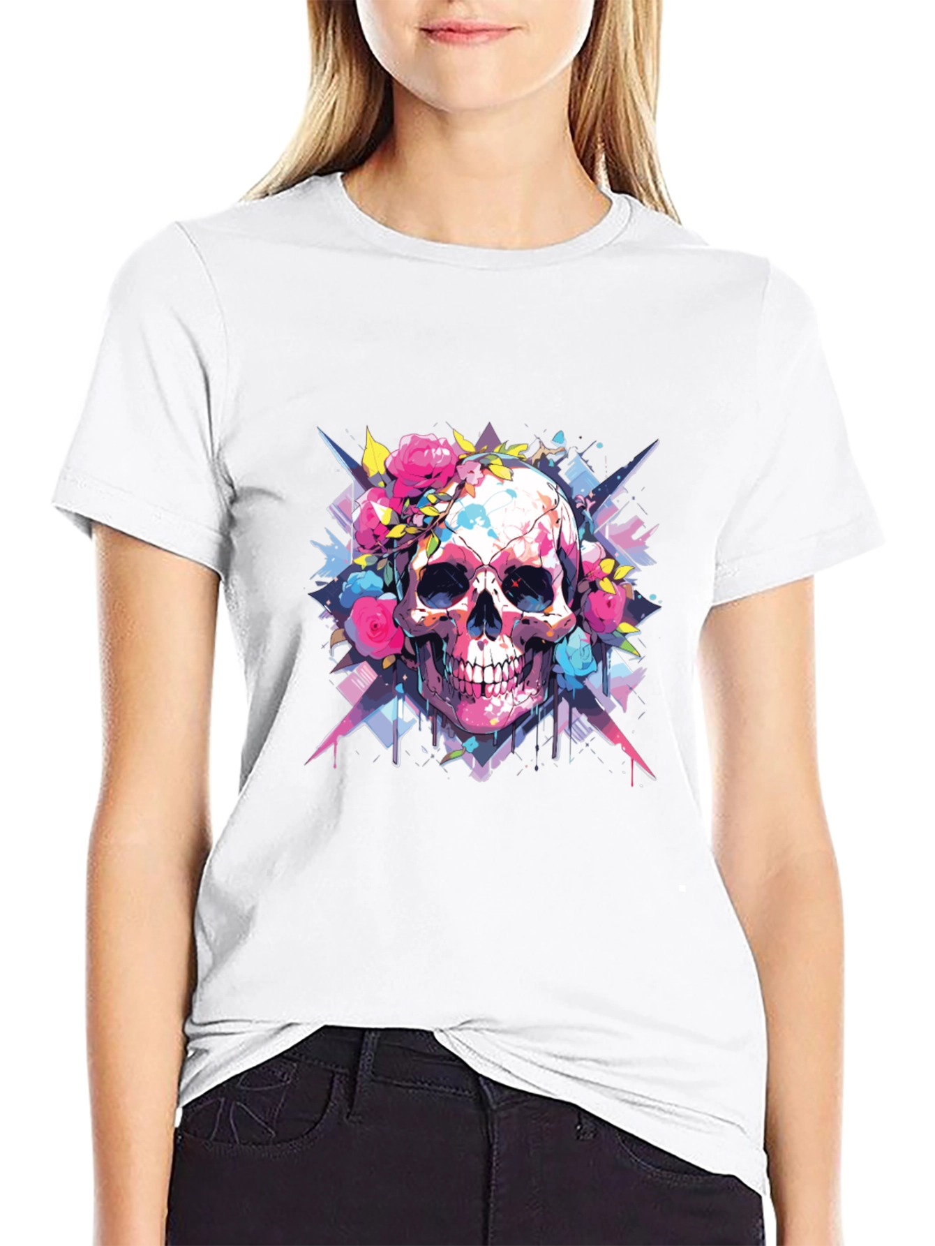 Black Skull & Roses Graphic Tee view 9