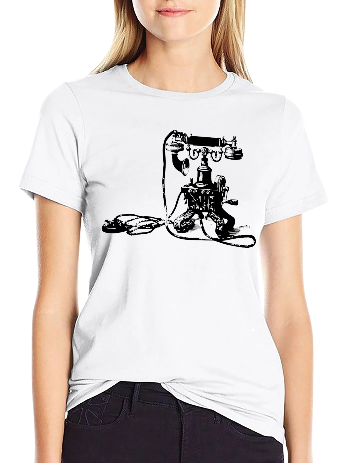 Black Vintage Telephone Graphic T-Shirt view 9