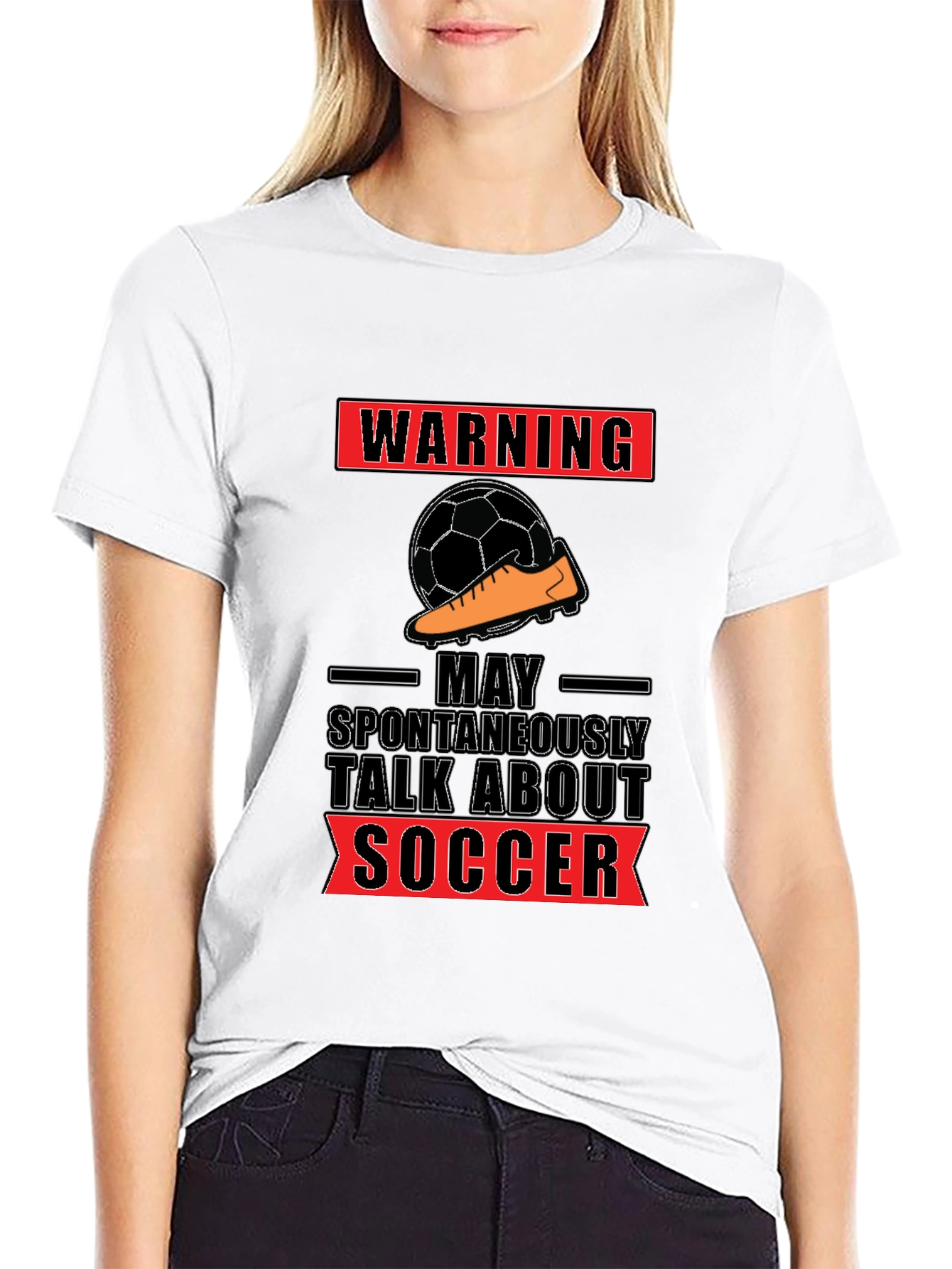 Black Warning: May Spontaneously Talk About Soccer T-Shirt view 9