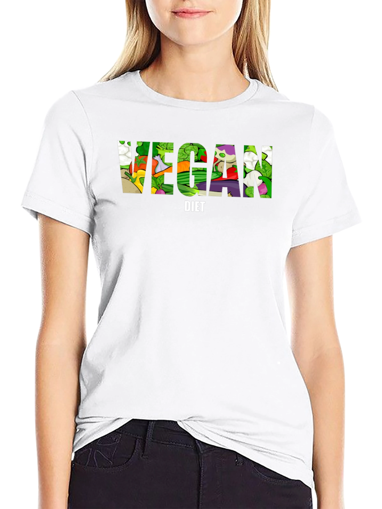 Black Vegan Diet T-Shirt - Black Cotton Graphic Tee view 9