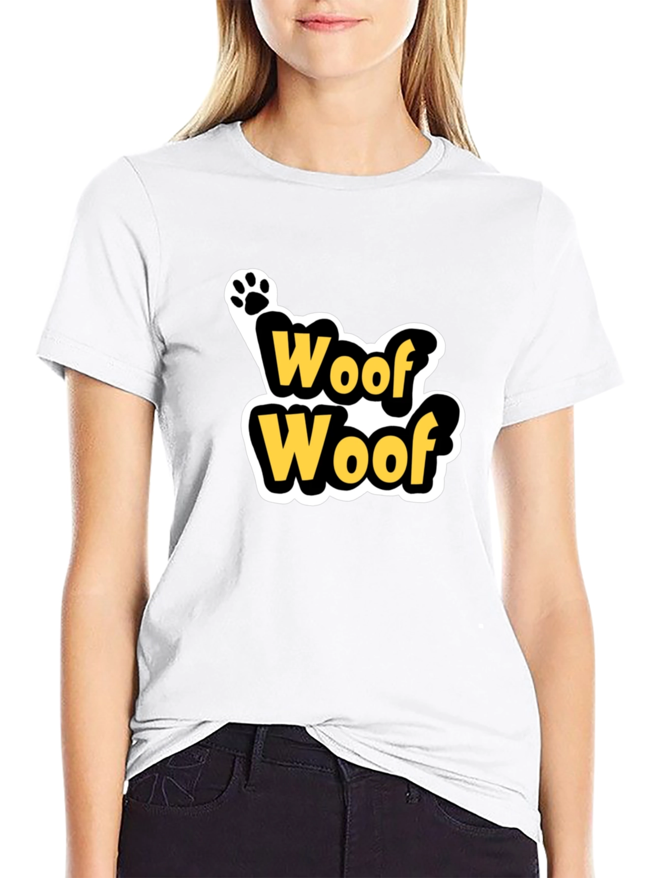 Black Woof Woof Dog Paw Print T-Shirt - Black view 9