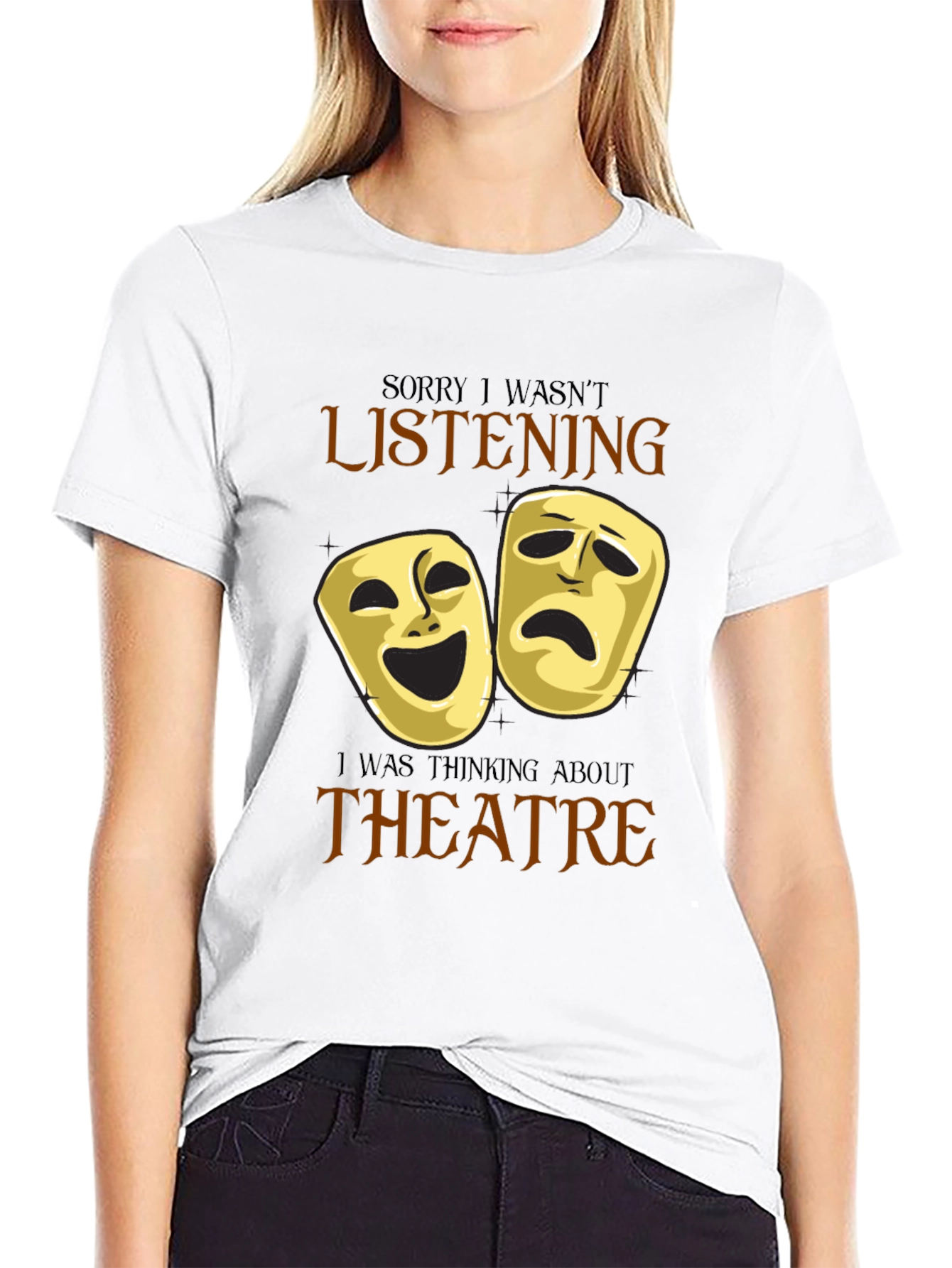 Black Theatre Masks Graphic T-Shirt - Sorry I Wasn't Listening view 9