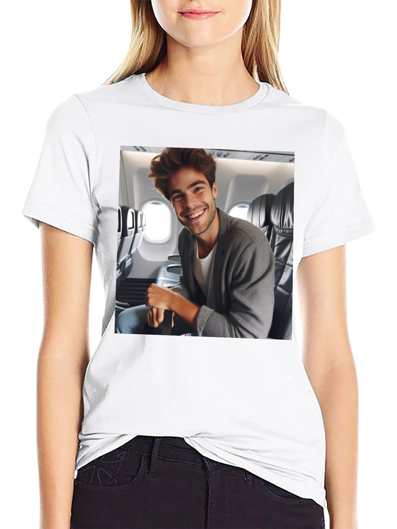 Black Smiling Man Airplane T-Shirt view 9