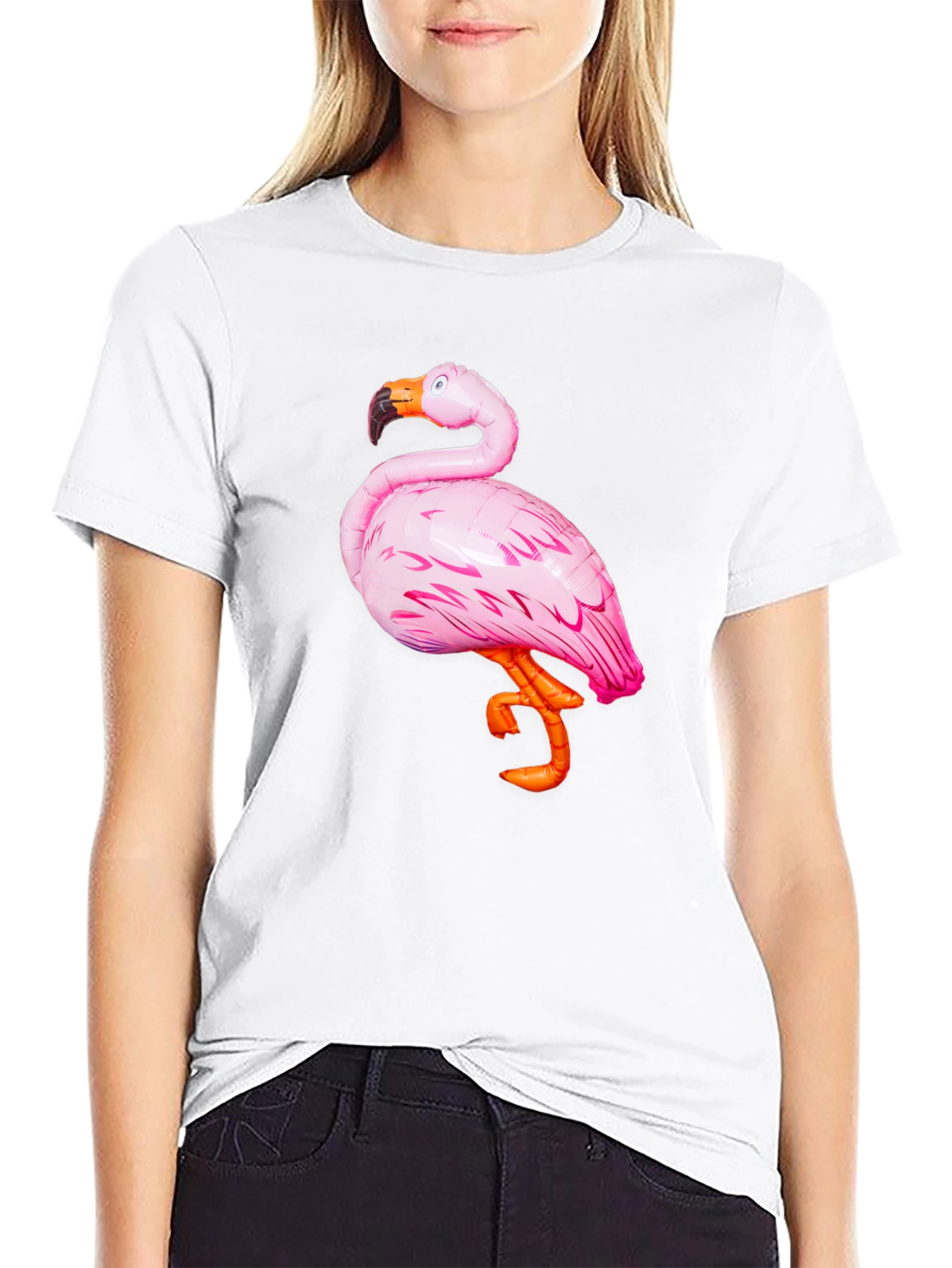 Black Men's Black T-Shirt with Pink Flamingo Graphic view 9