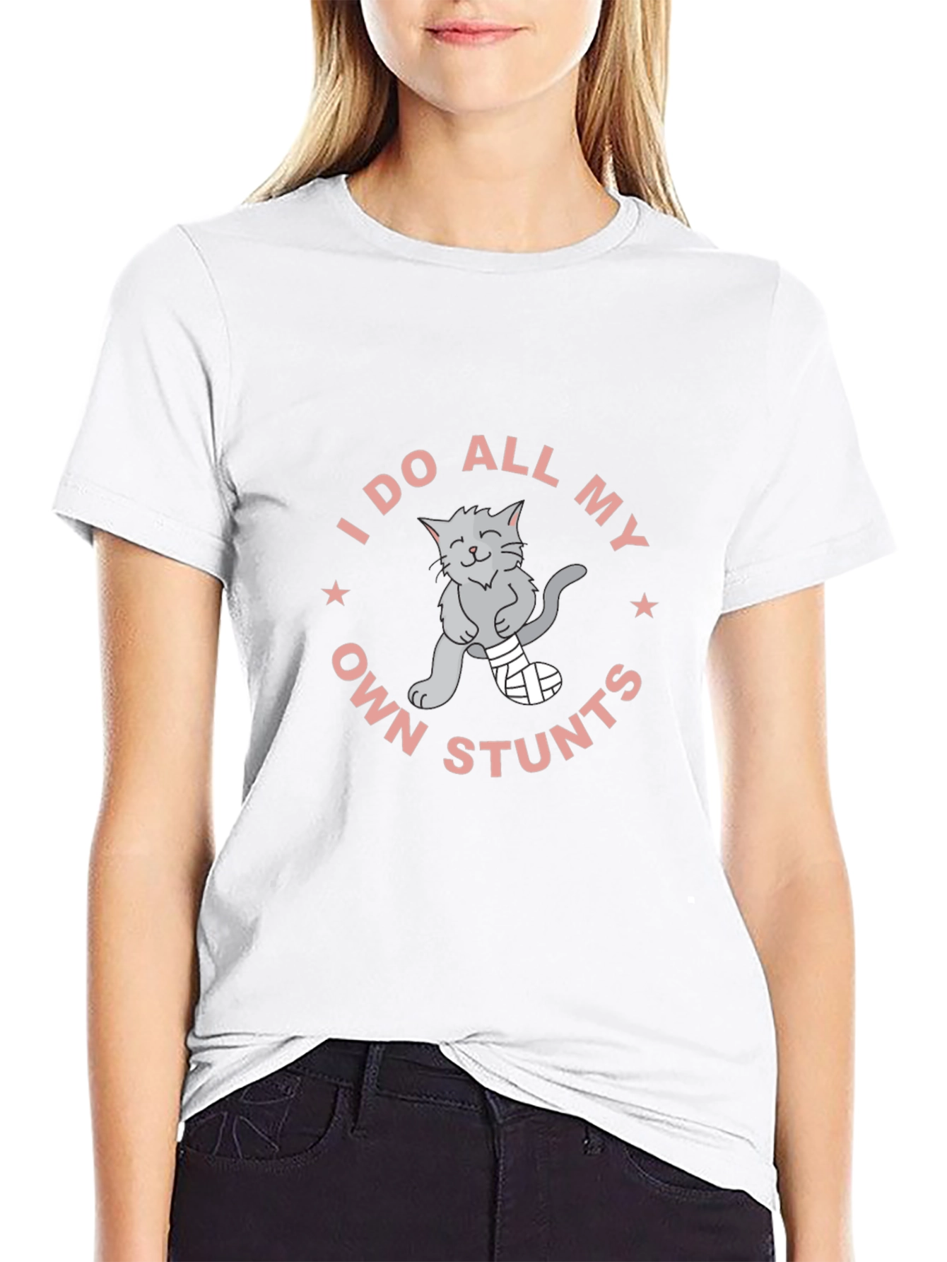 Black I Do All My Own Stunts Cat T-Shirt view 9