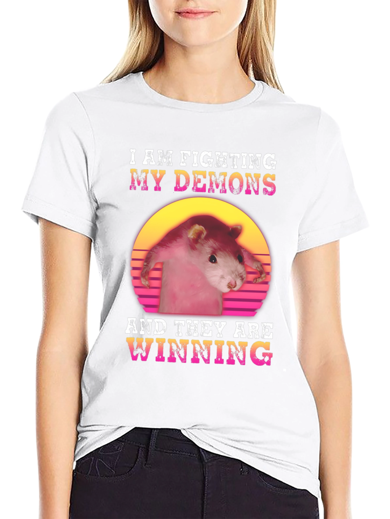 Black Fighting My Demons Rat Graphic Tee view 9