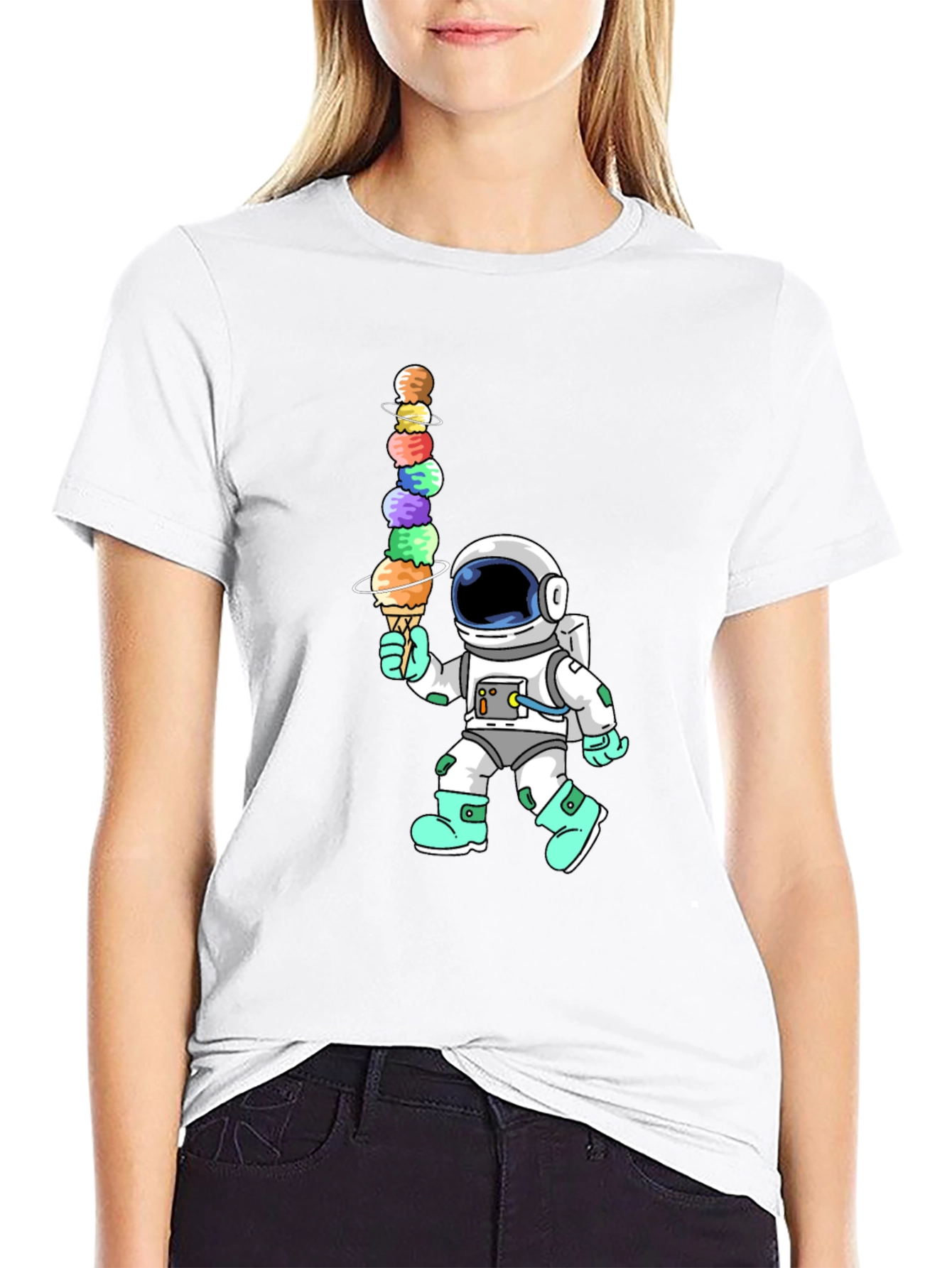 Black Astronaut Ice Cream Stack Graphic Tee view 9