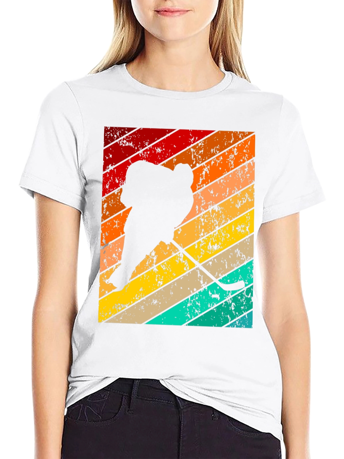 Black Retro Hockey Player T-Shirt view 9