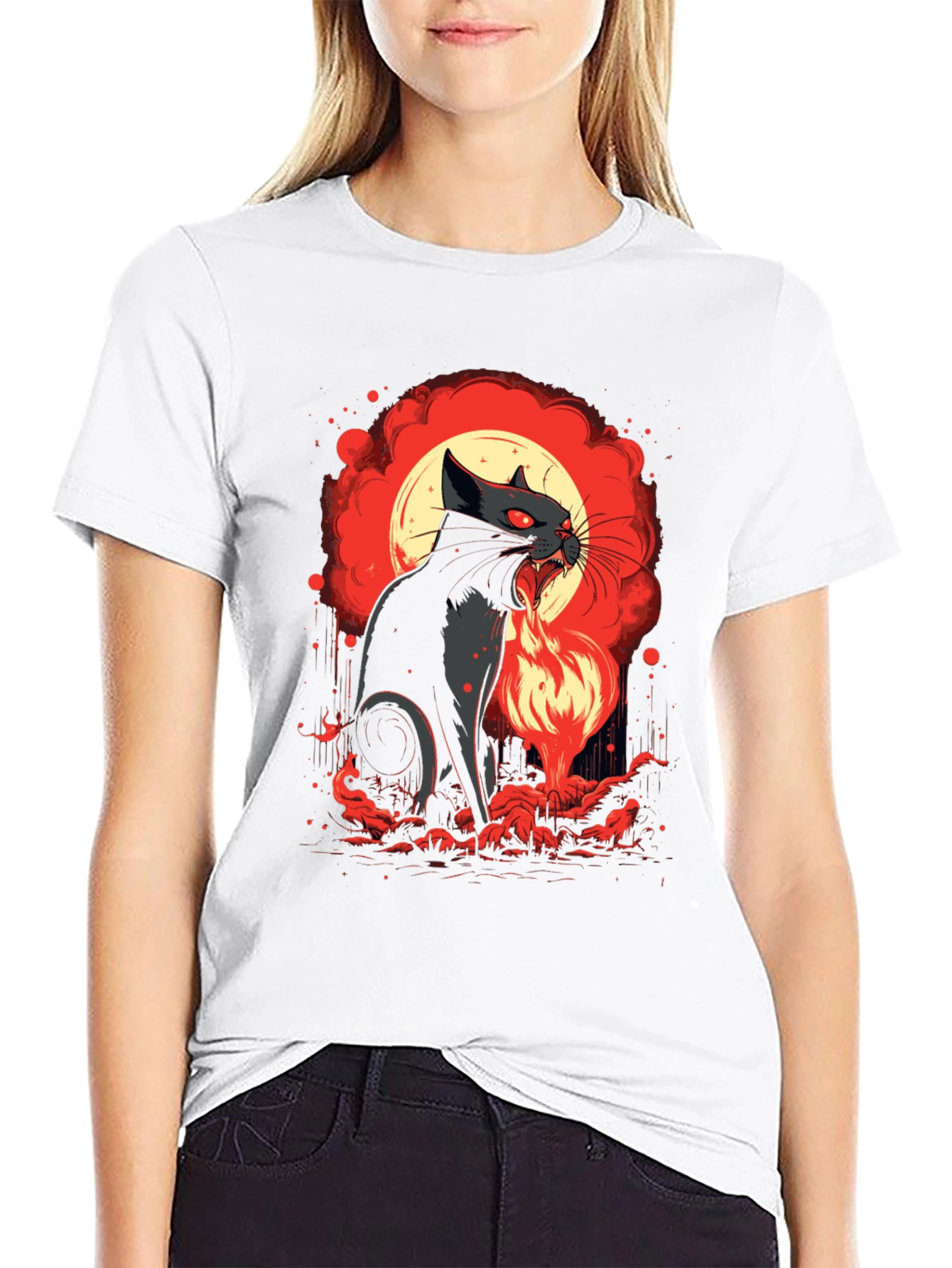 Black Fiery Feline T-Shirt - Black Cat Design view 9