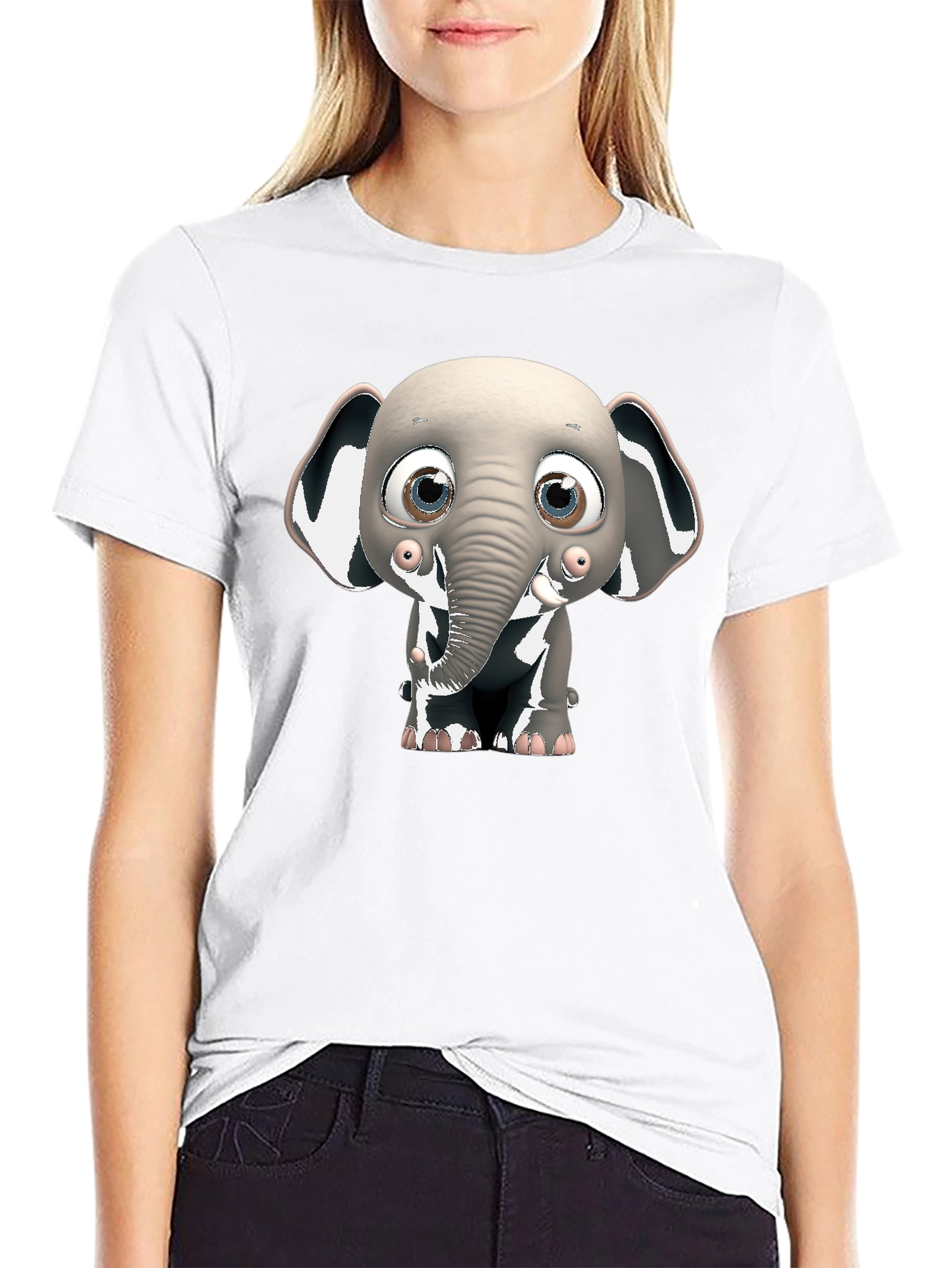 Black Cute Elephant Graphic Black T-Shirt view 9