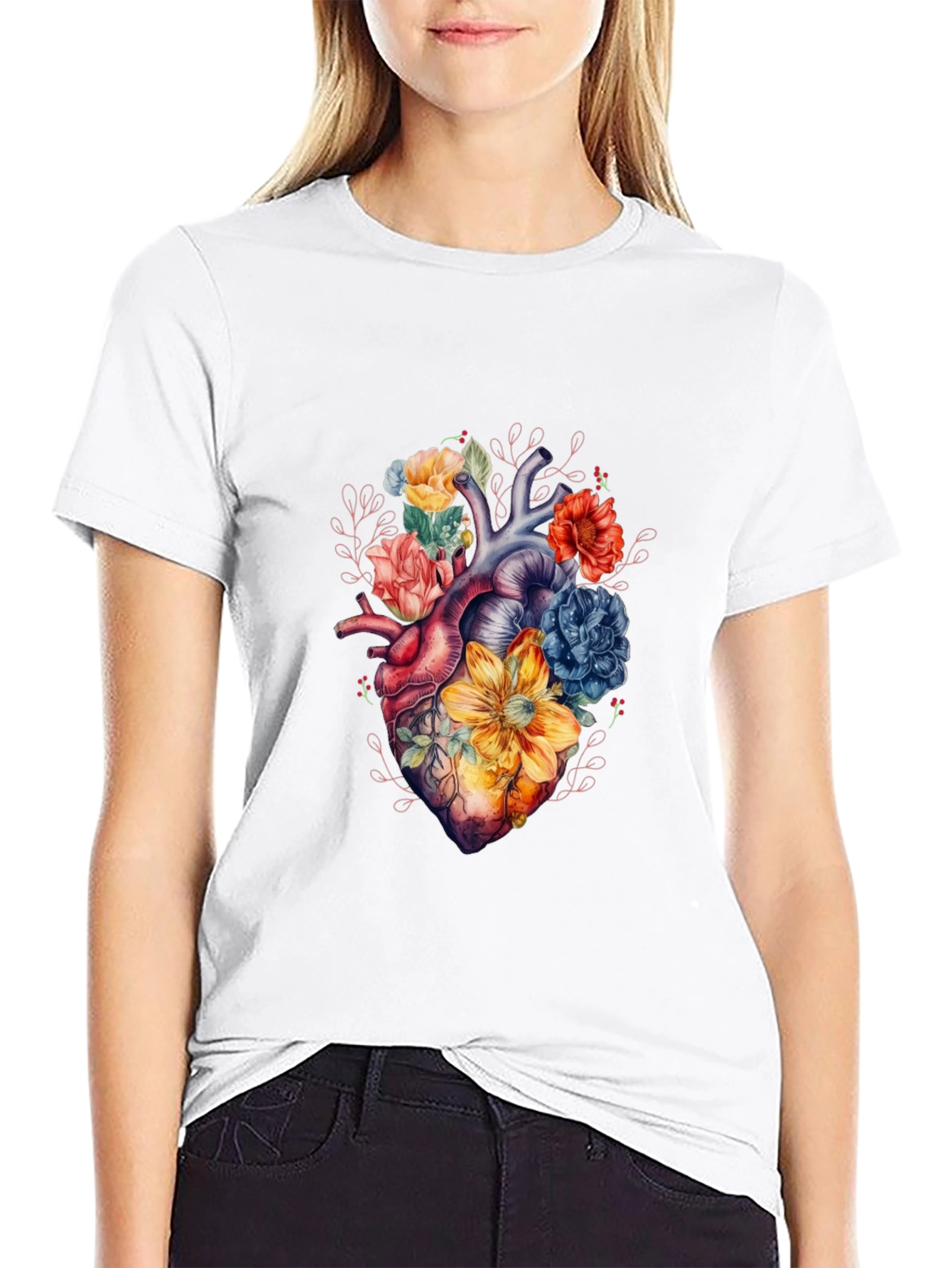 Black Floral Heart Graphic Tee - Black view 9
