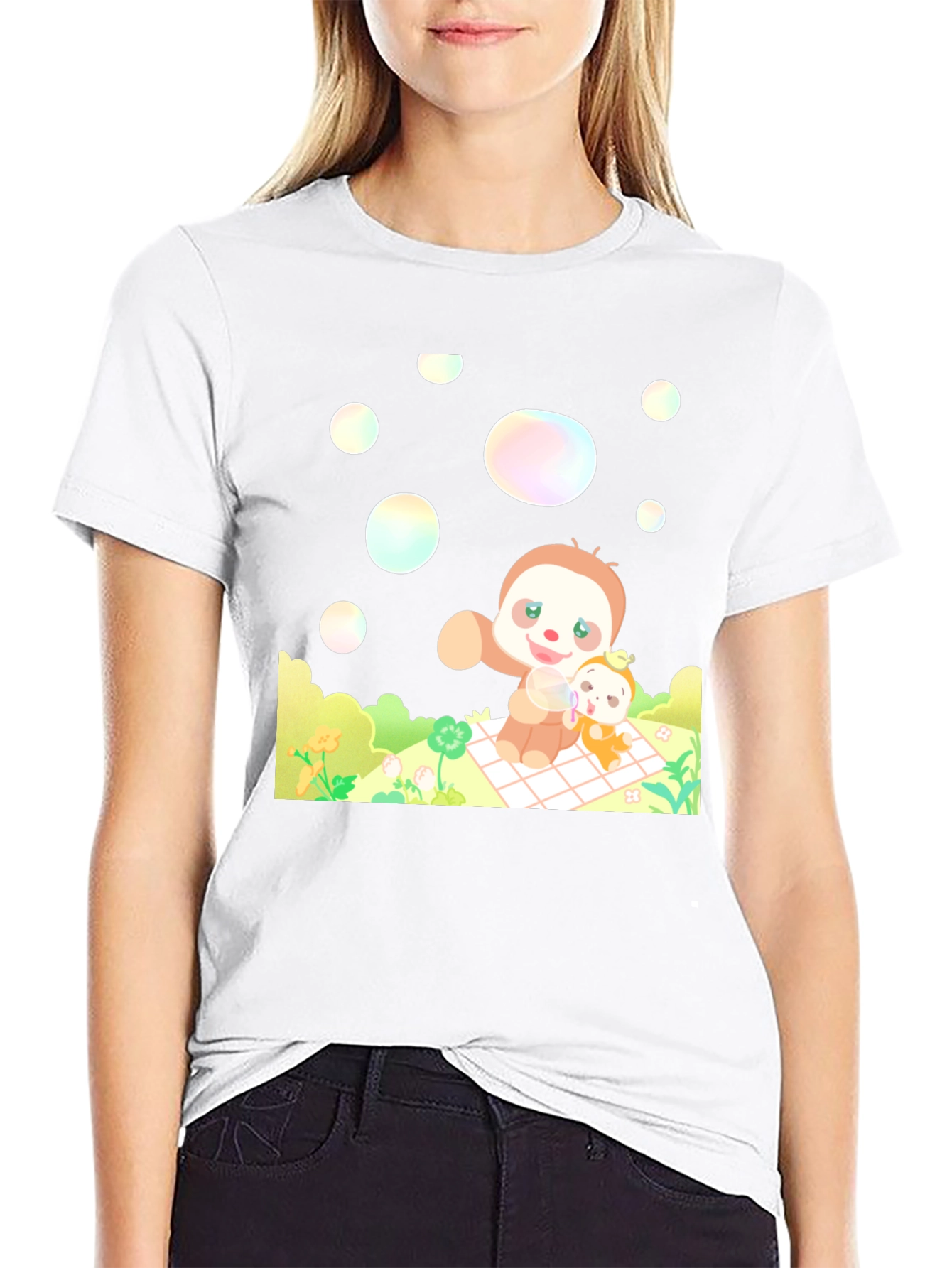 Black Cute Sloth Picnic Black T-Shirt view 9