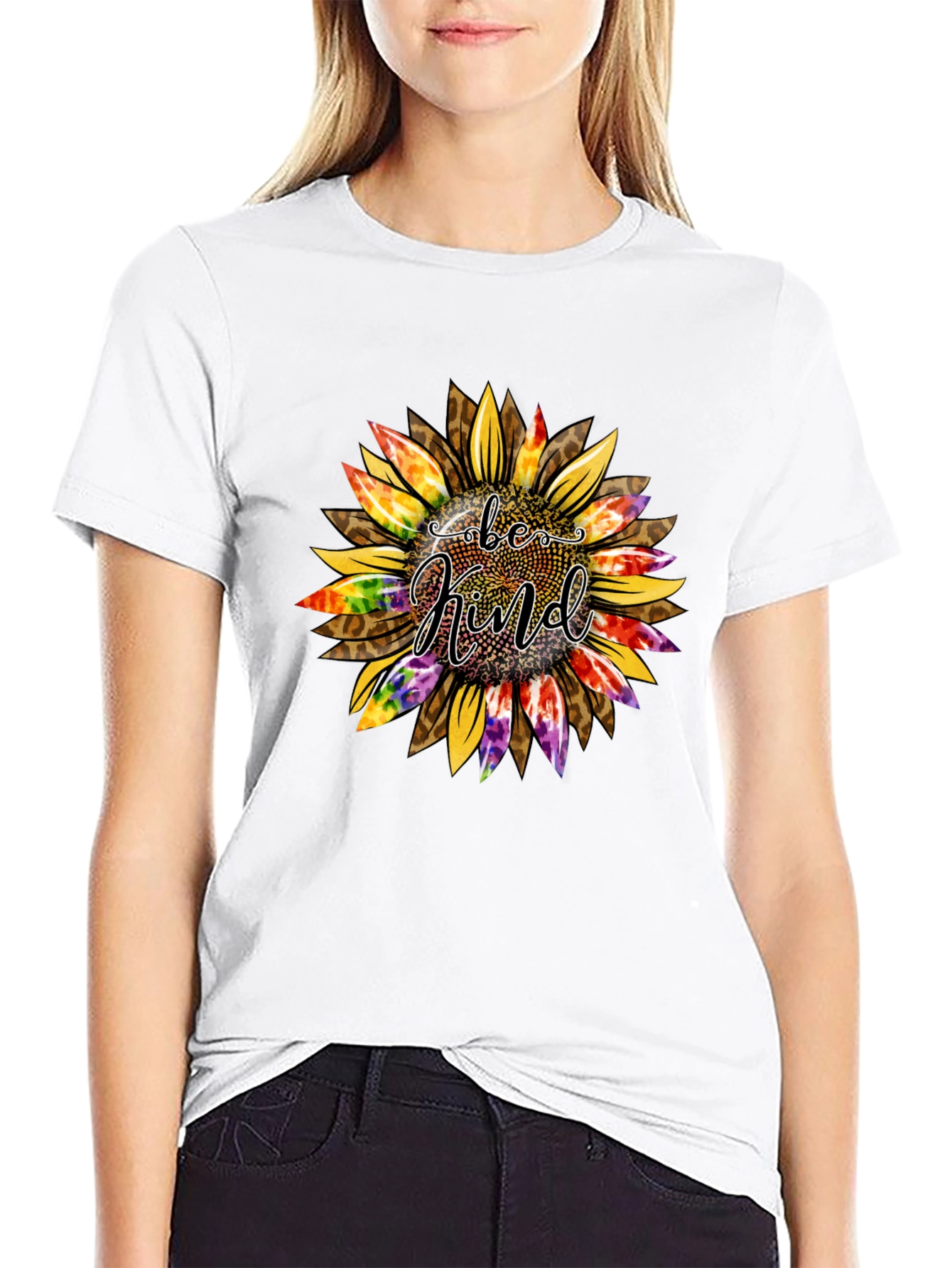 Black Be Kind Sunflower Graphic T-Shirt - Black view 9