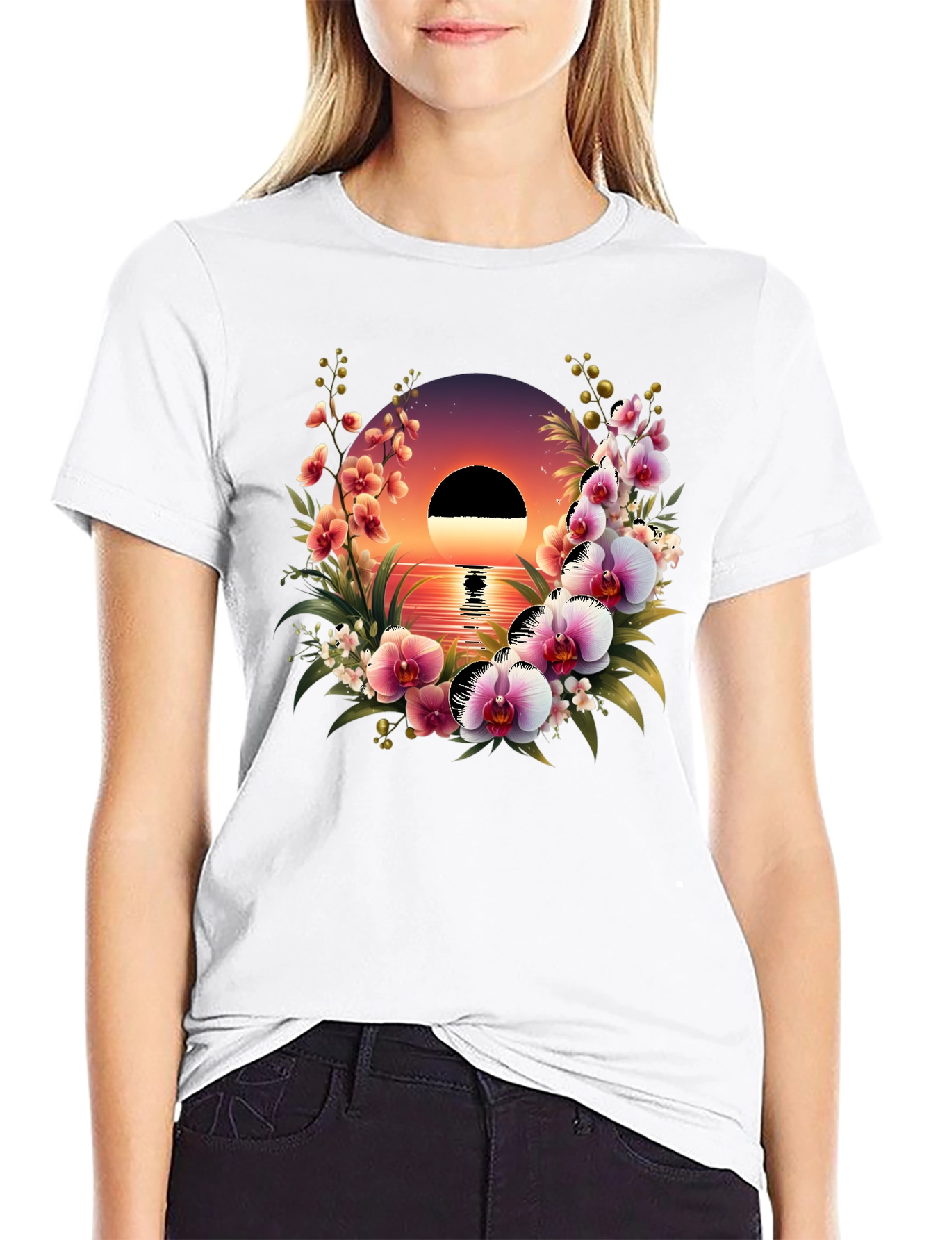 Black Floral Sunset Graphic Tee view 9