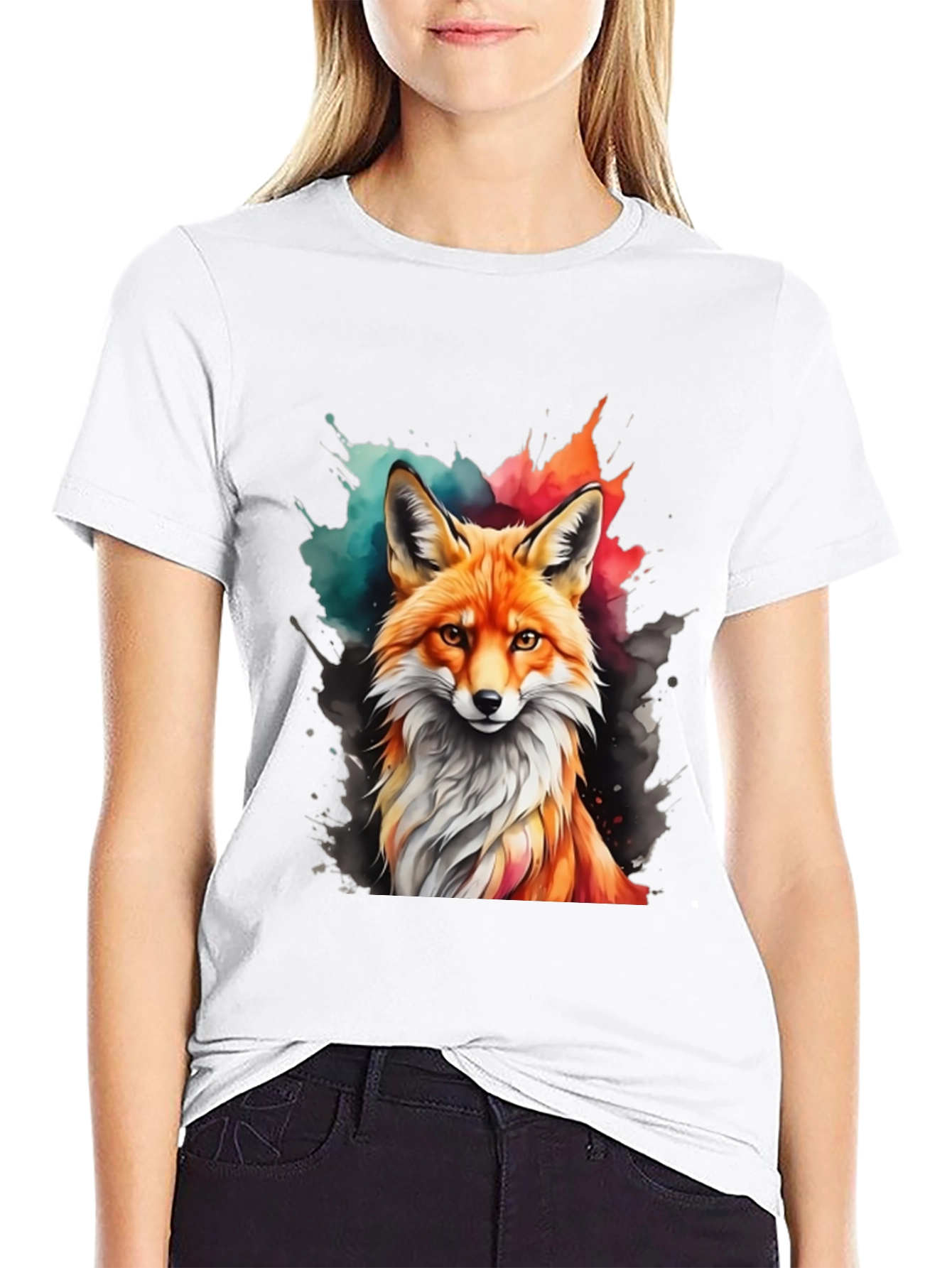 Black Watercolor Fox Graphic Tee view 9
