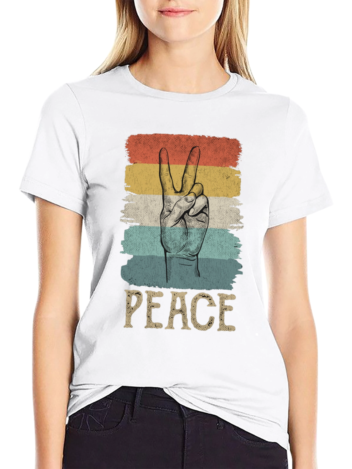 Black Retro Peace Sign T-Shirt view 9