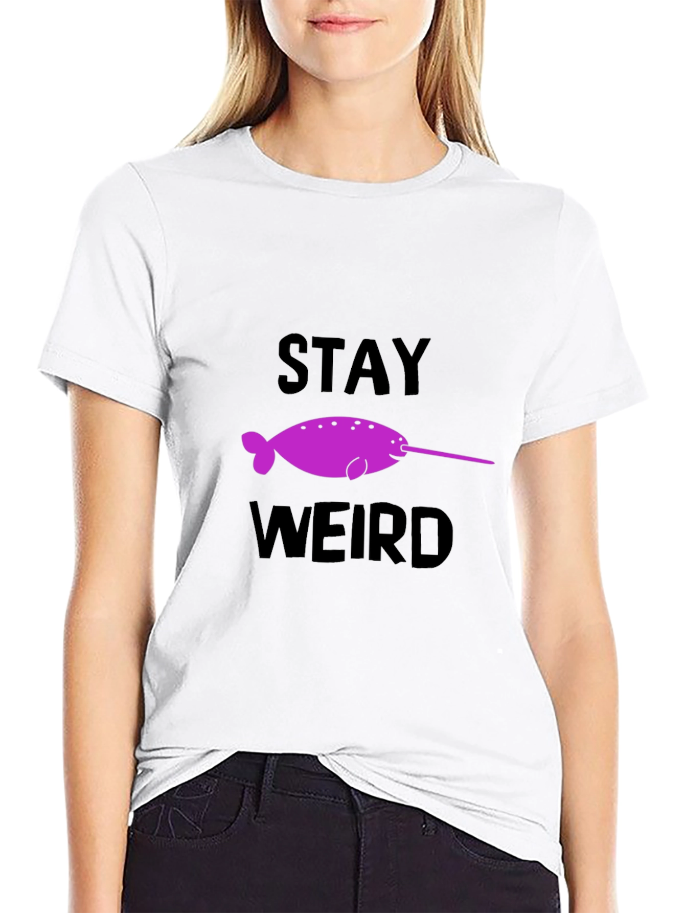 Black Stay Weird Narwhal Graphic T-Shirt view 9