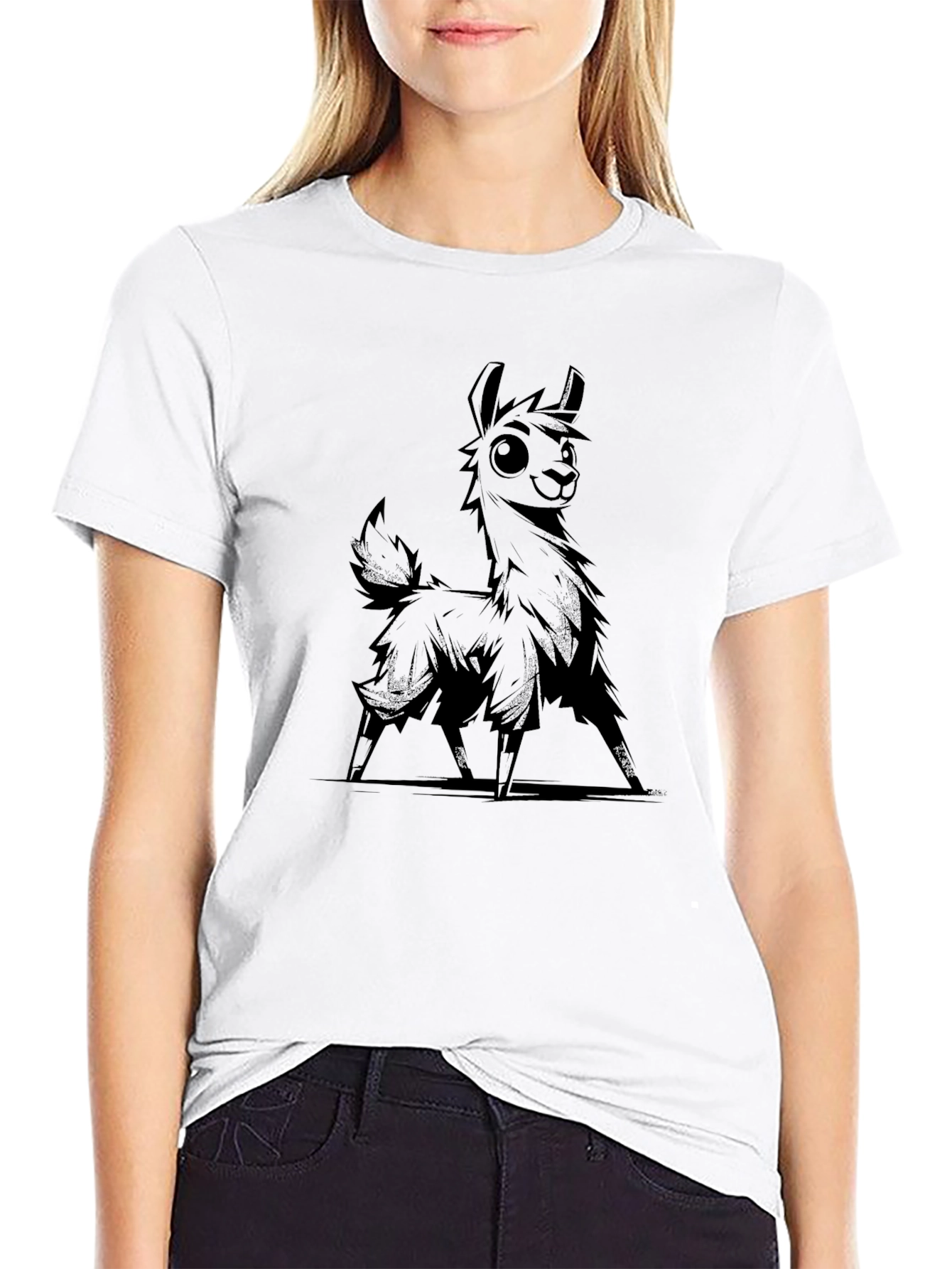 Black Llama Graphic Tee - Black Cotton T-Shirt view 9