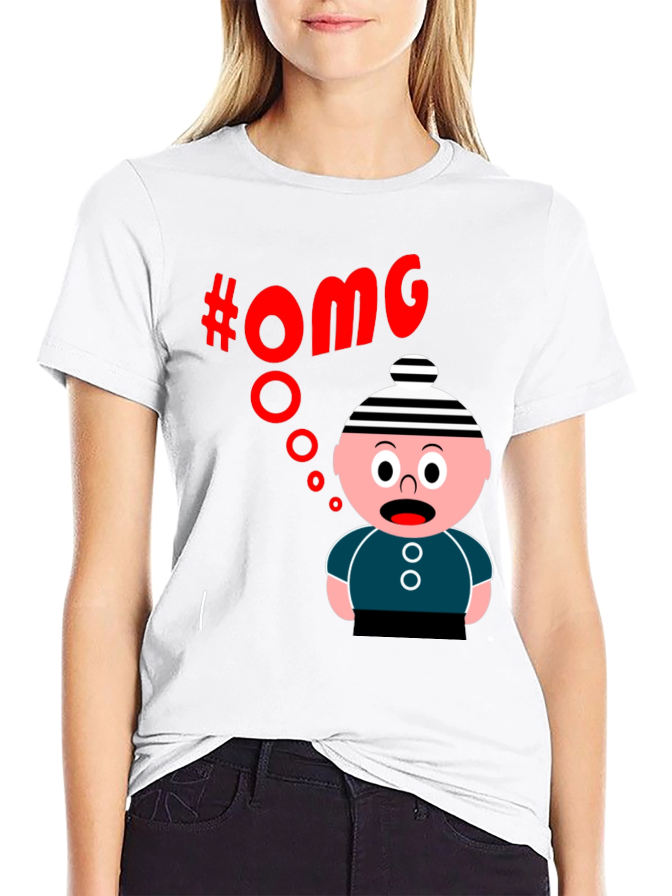 Black OMG Cartoon T-Shirt - Black Cotton Blend view 9