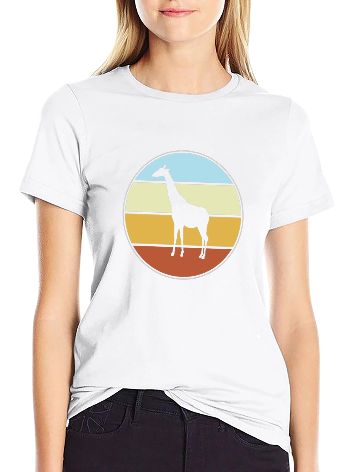 Black Retro Giraffe Sunset T-Shirt - Black view 9