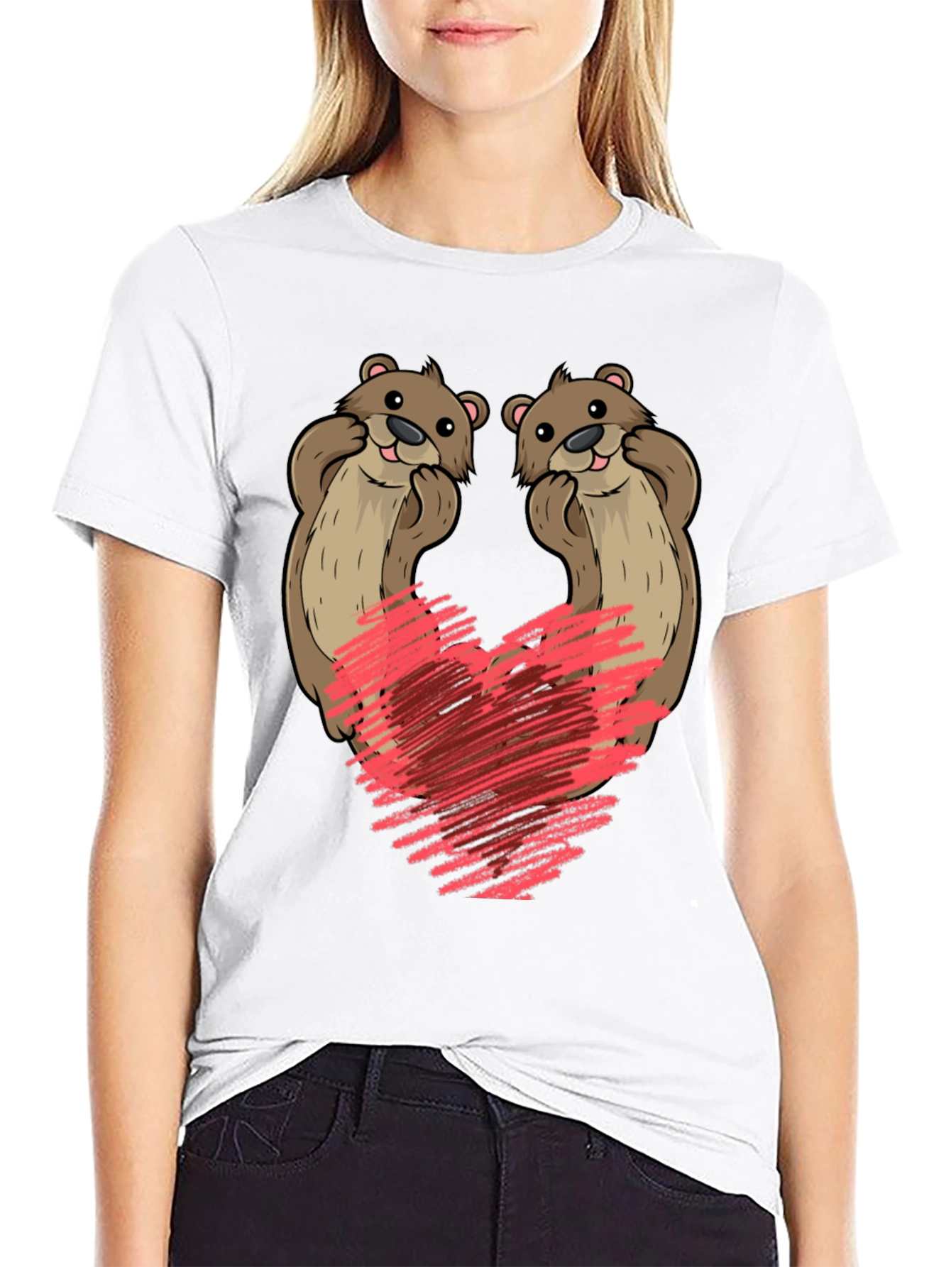 Black Cute Otter Heart T-Shirt view 9