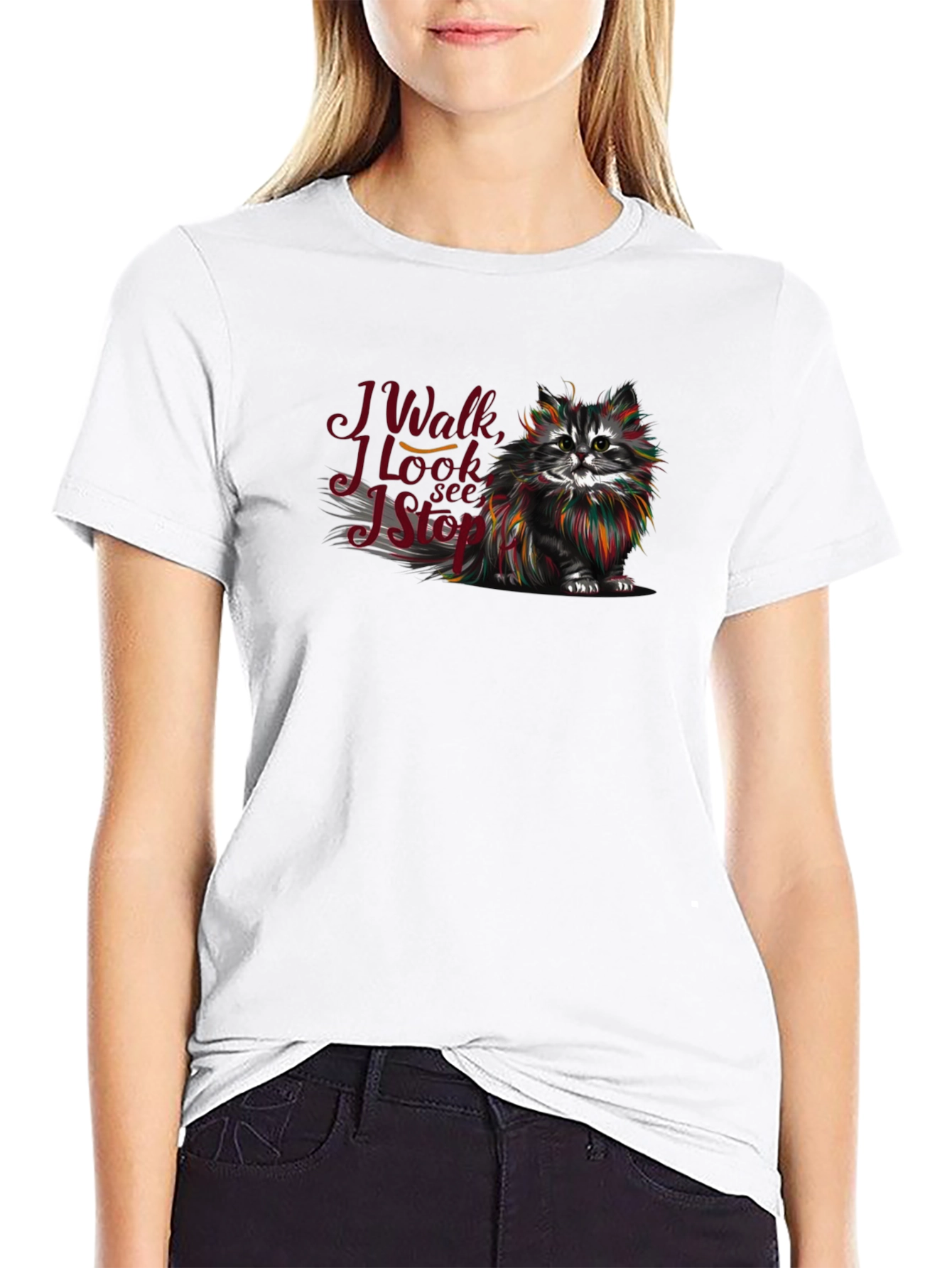 Black Cat Lover T-Shirt - I Walk I Look I See I Stop view 9