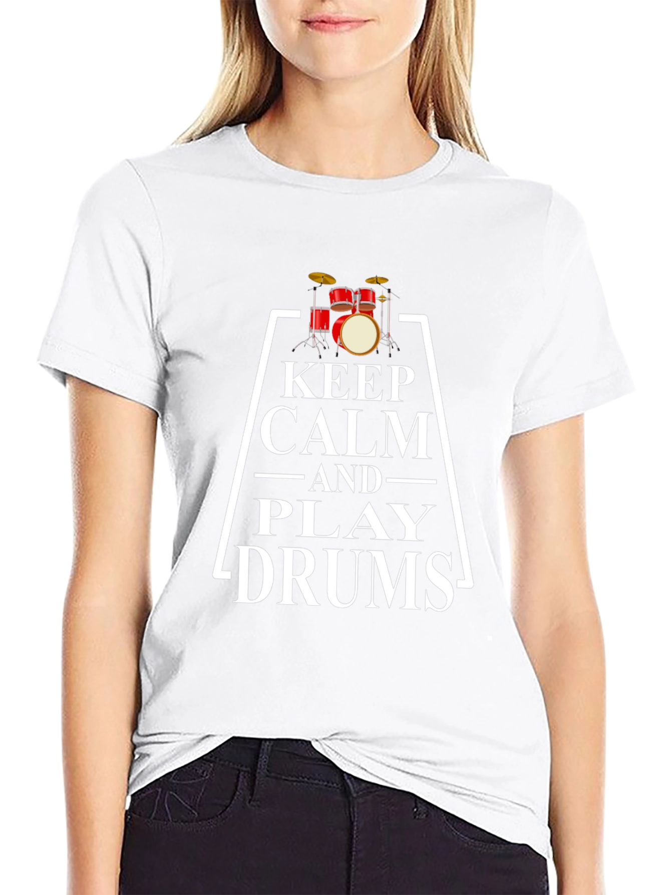 Black Keep Calm and Play Drums Graphic Tee view 9