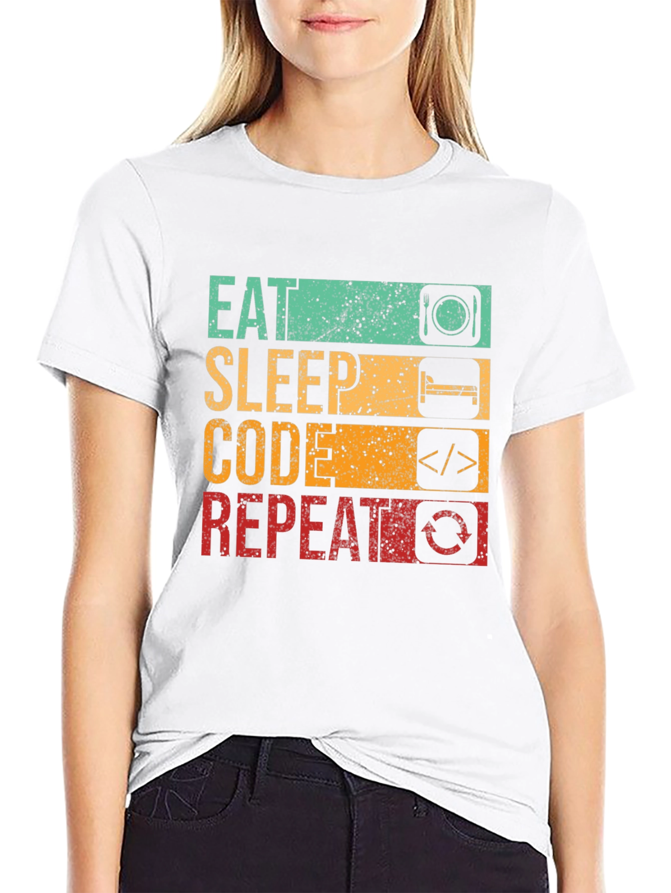 Black Eat Sleep Code Repeat Graphic Tee - Black view 9