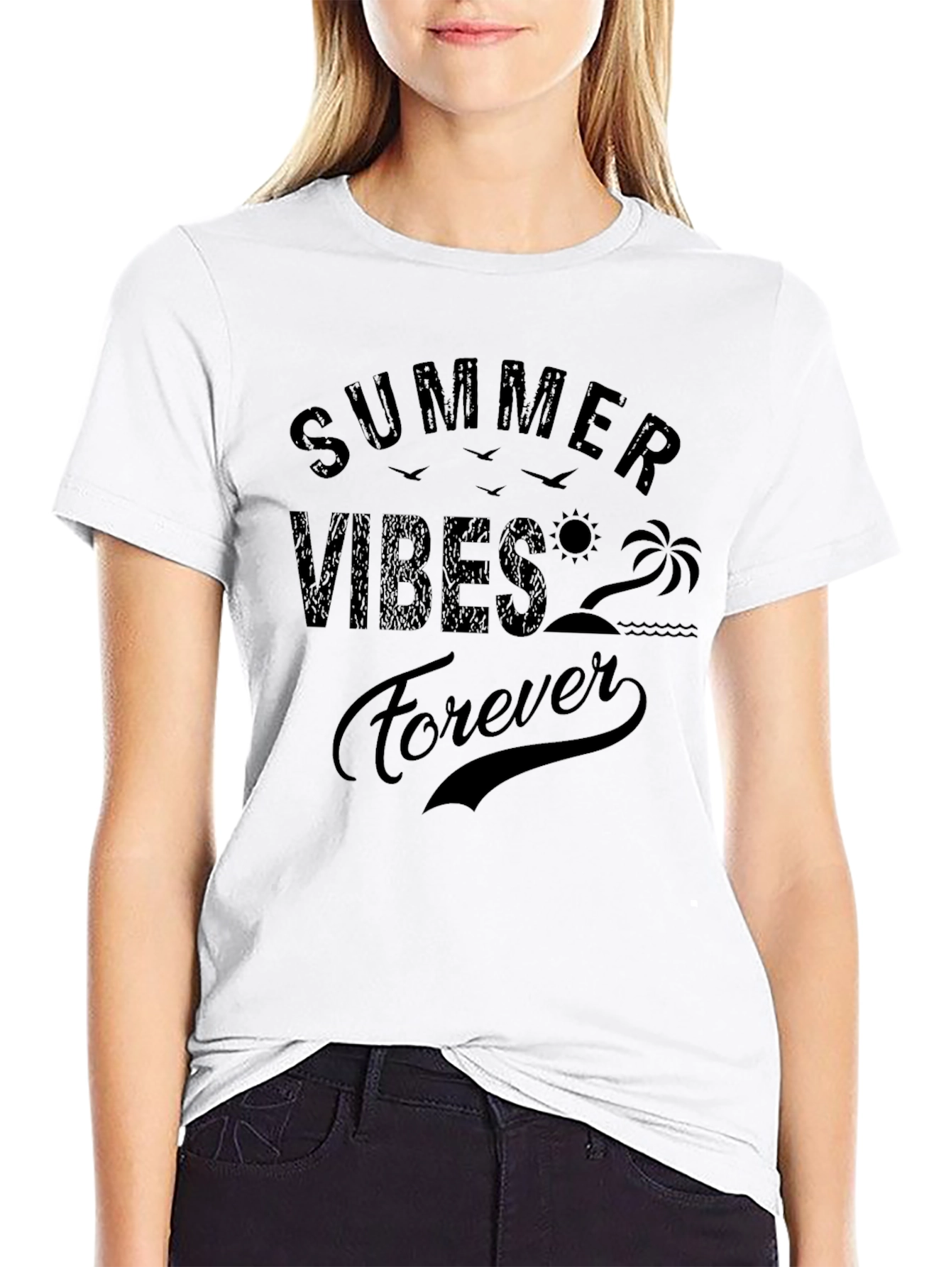 Black Summer Vibes Forever Black T-Shirt view 9