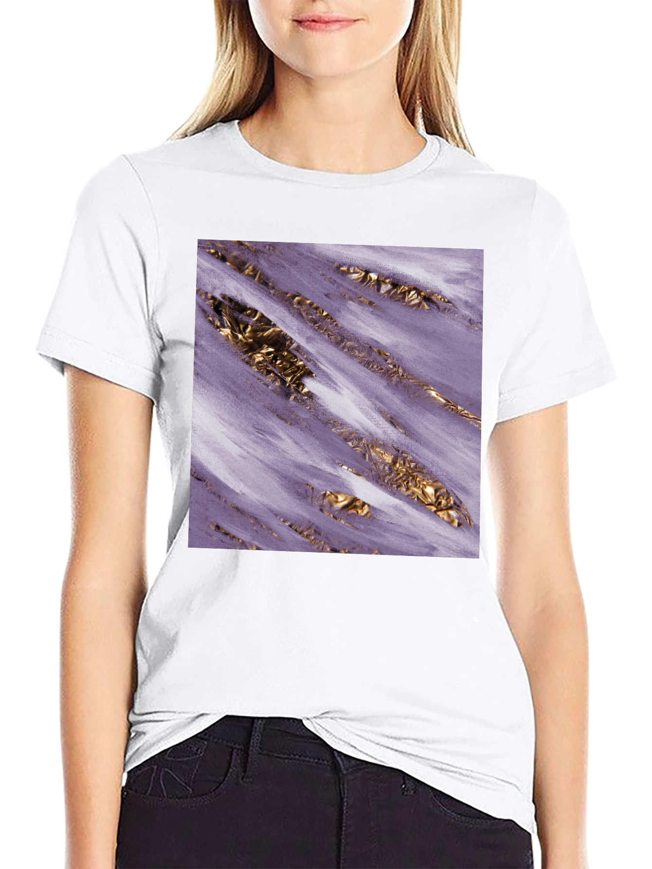 Black Abstract Gold & Purple Graphic Tee view 9