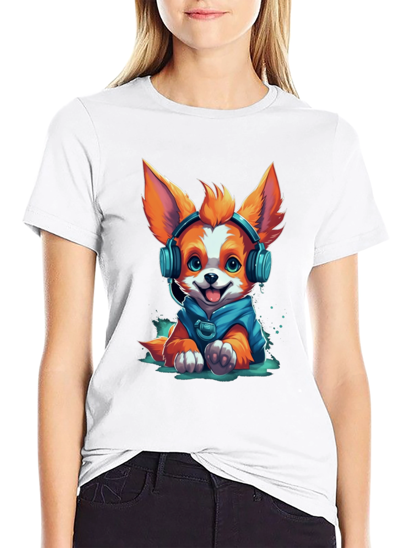 Black Dog in Headphones Graphic Tee view 9
