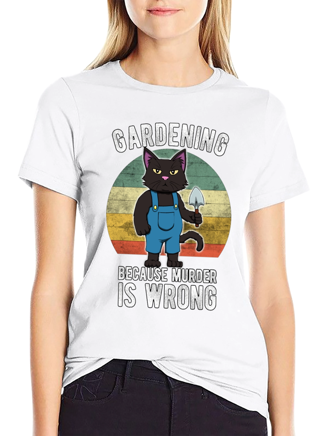 Black Gardening Cat T-Shirt - Murder Is Wrong view 9