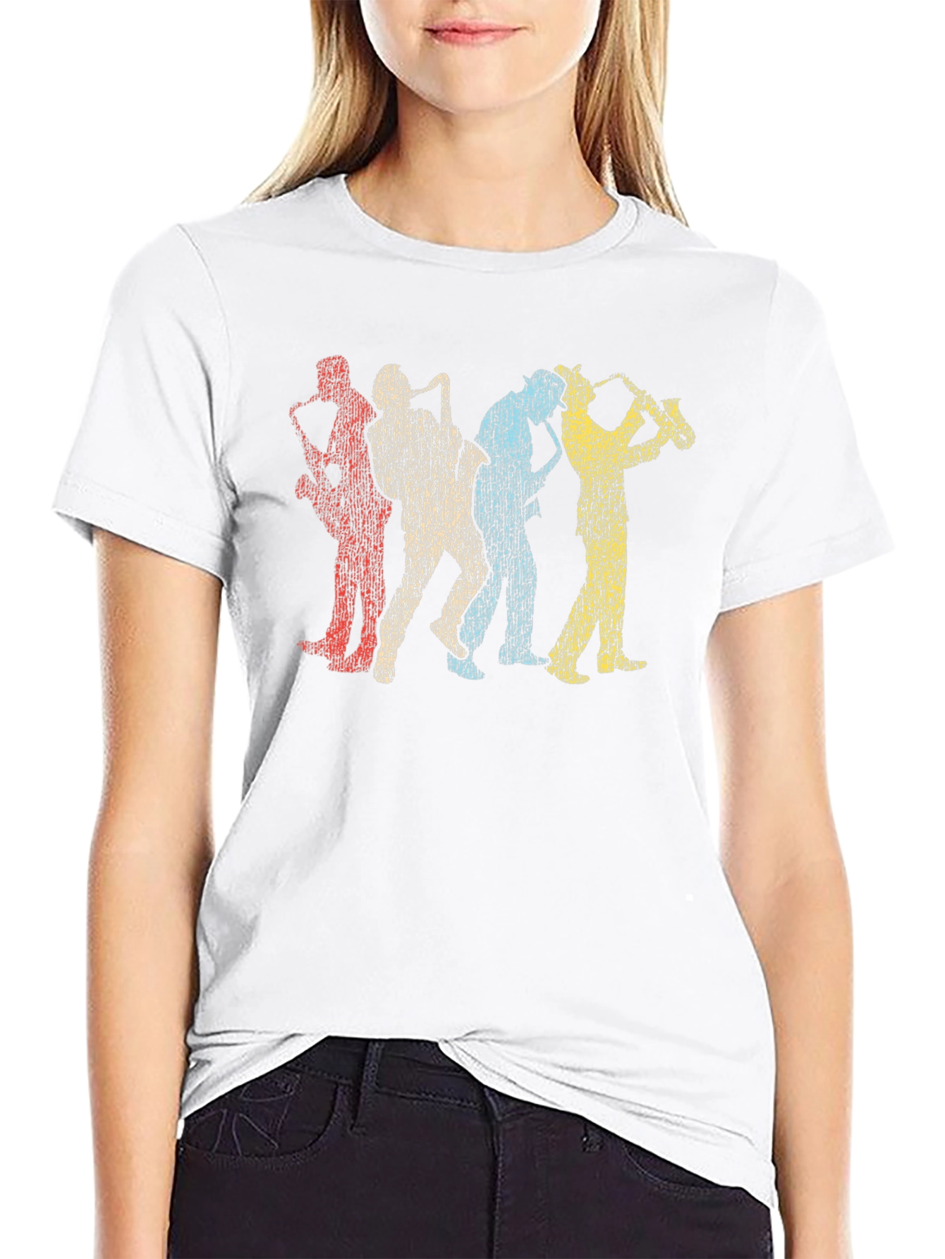 Black Retro Saxophone Player Black T-Shirt view 9