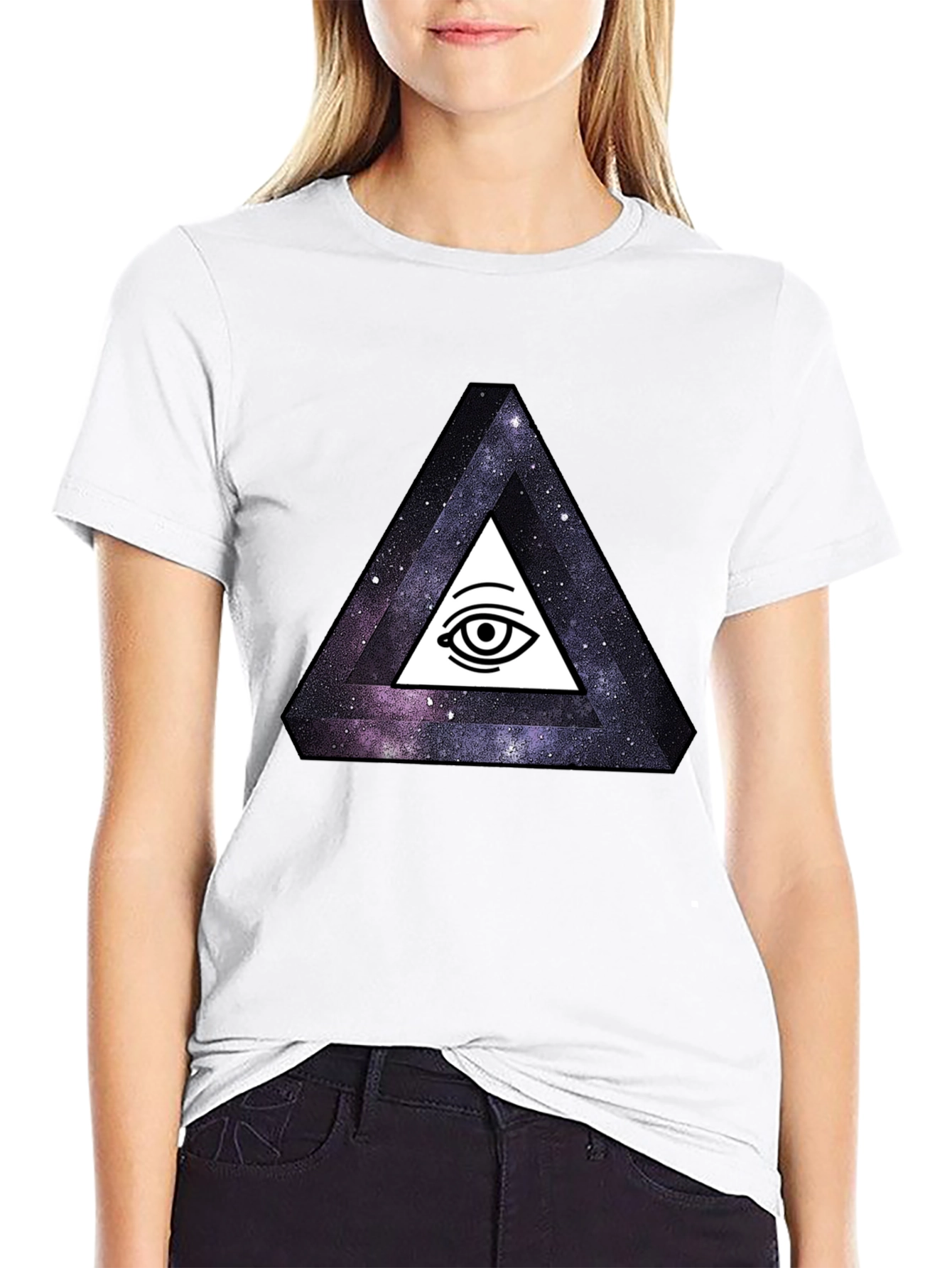 Black Illuminati Galaxy Triangle Black T-Shirt view 9