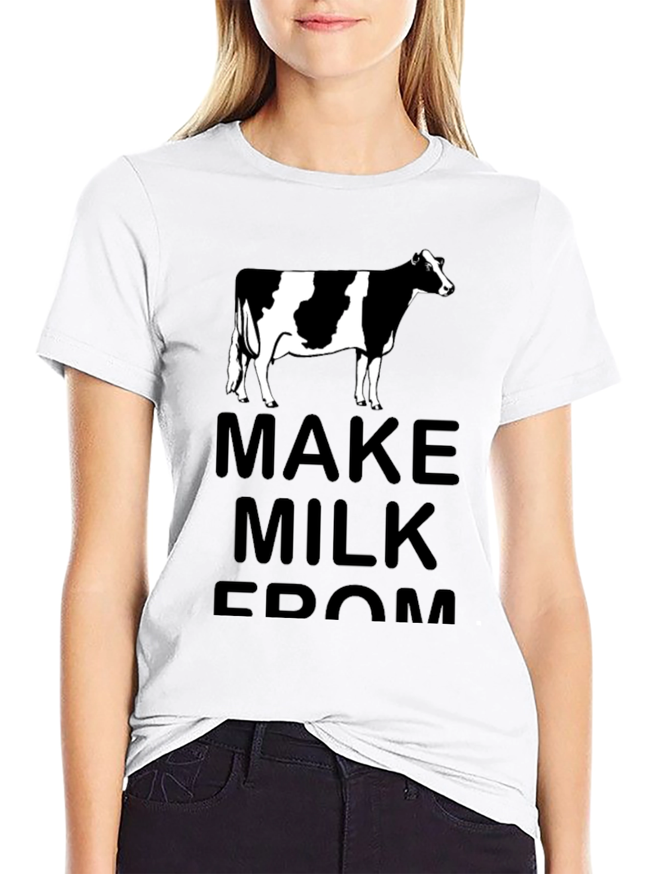 Black Make Milk From Cow T-Shirt - Black Cotton Tee view 9