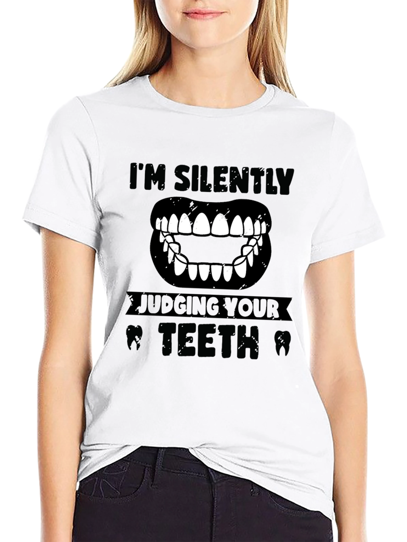 Black I'm Silently Judging Your Teeth Graphic Tee view 9