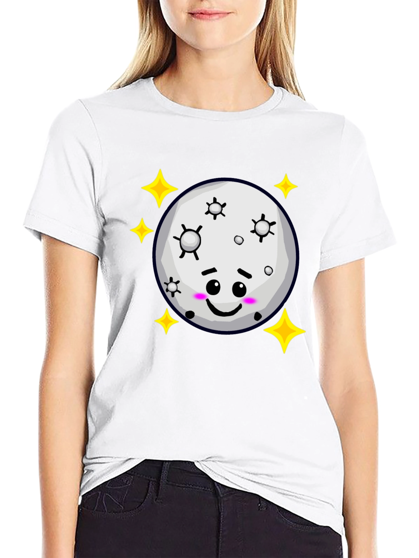 Black Cute Moon & Stars Black T-Shirt - Adorable Kawaii Design view 9