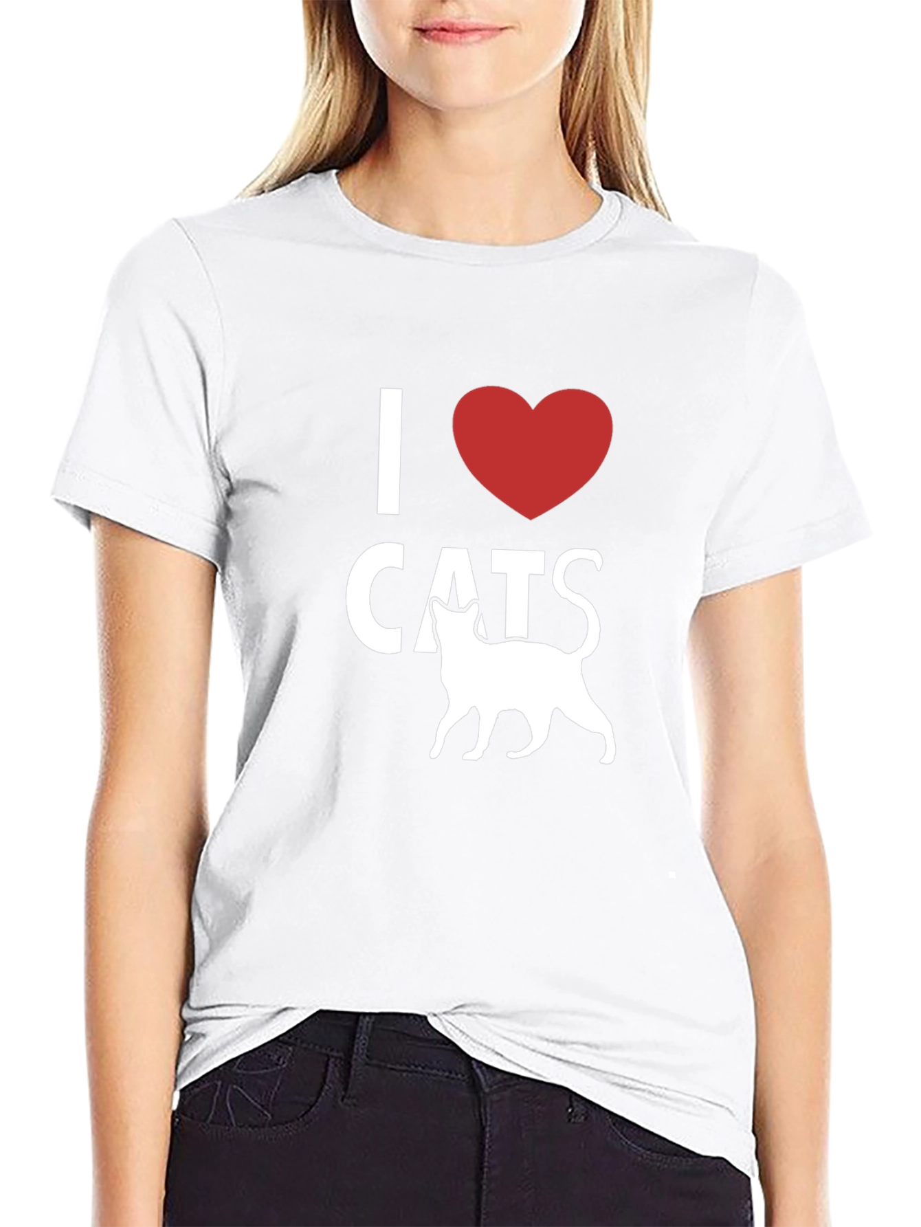 Black I Heart Cats T-Shirt - Black, Stylish, Casual Wear view 9