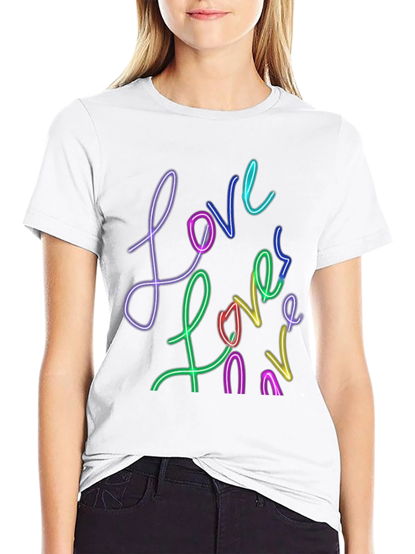 Black Love Neon Style Graphic T-Shirt - Black view 9